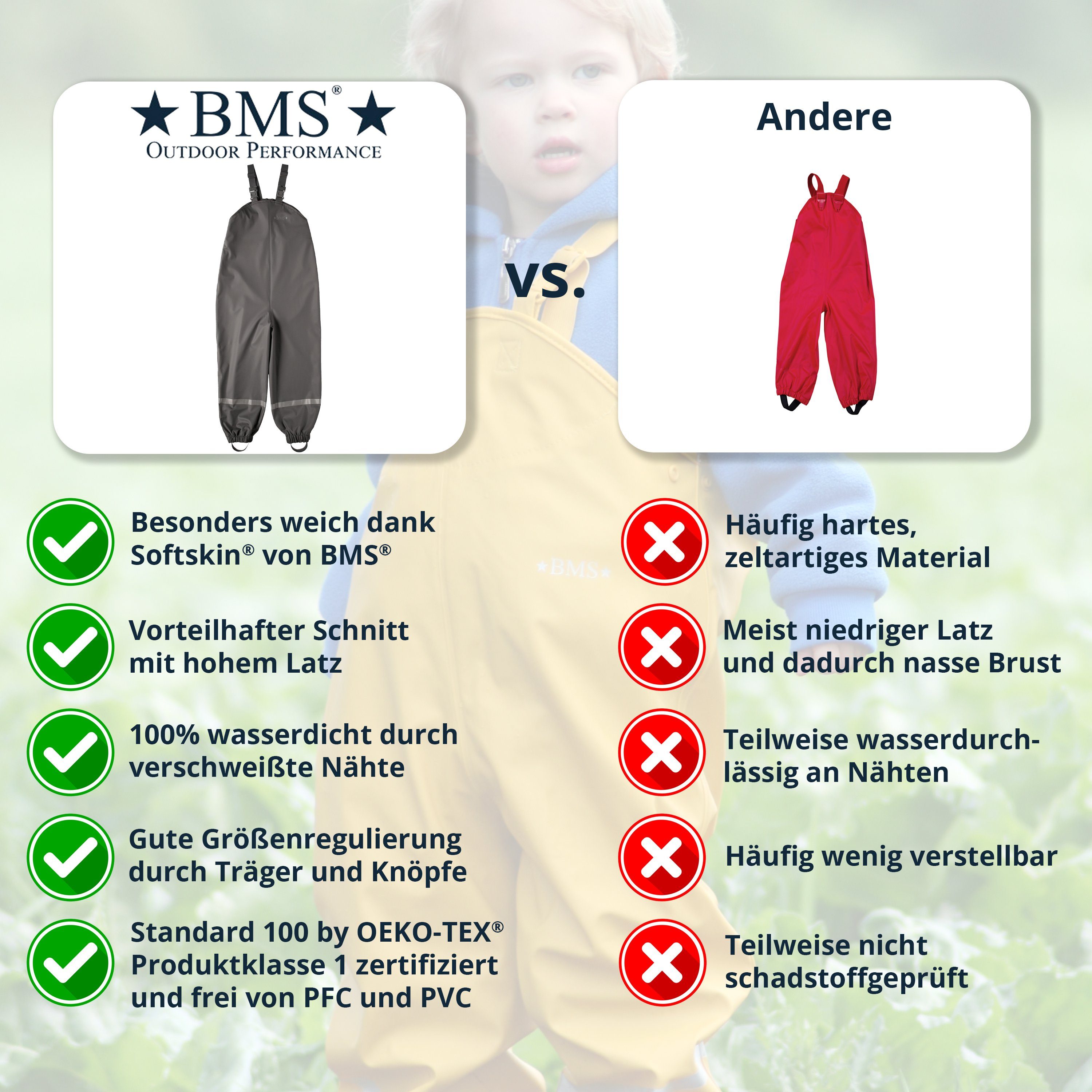 BMS Regen- und Matschlatzhose Räuberwald 100% wasserdichte Regenlatzhose OekoTex zertifiziert – Bild 4 von 5