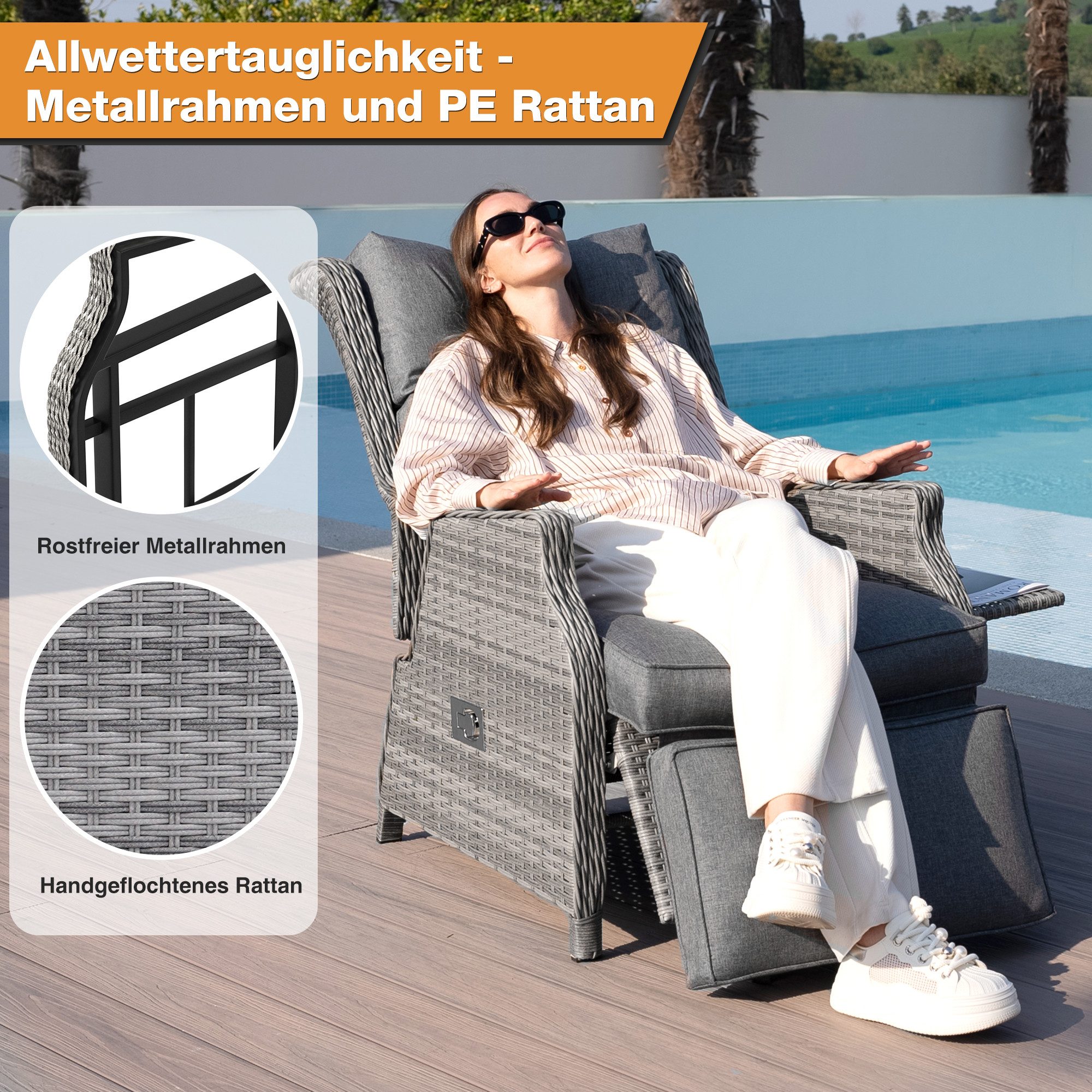 HOMECALL Rattanstuhl Gartensessel Indoor Verstellbar Liegestuhl Gartenliege günstig online kaufen