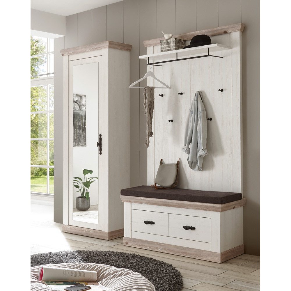 Lomadox Шкафы-Set FERNA-61, (Spar-Set, 3-St), Pinie Weiß Nb. mit Absetzungen in Pinie dunkel Nb. 190/201/45 cm