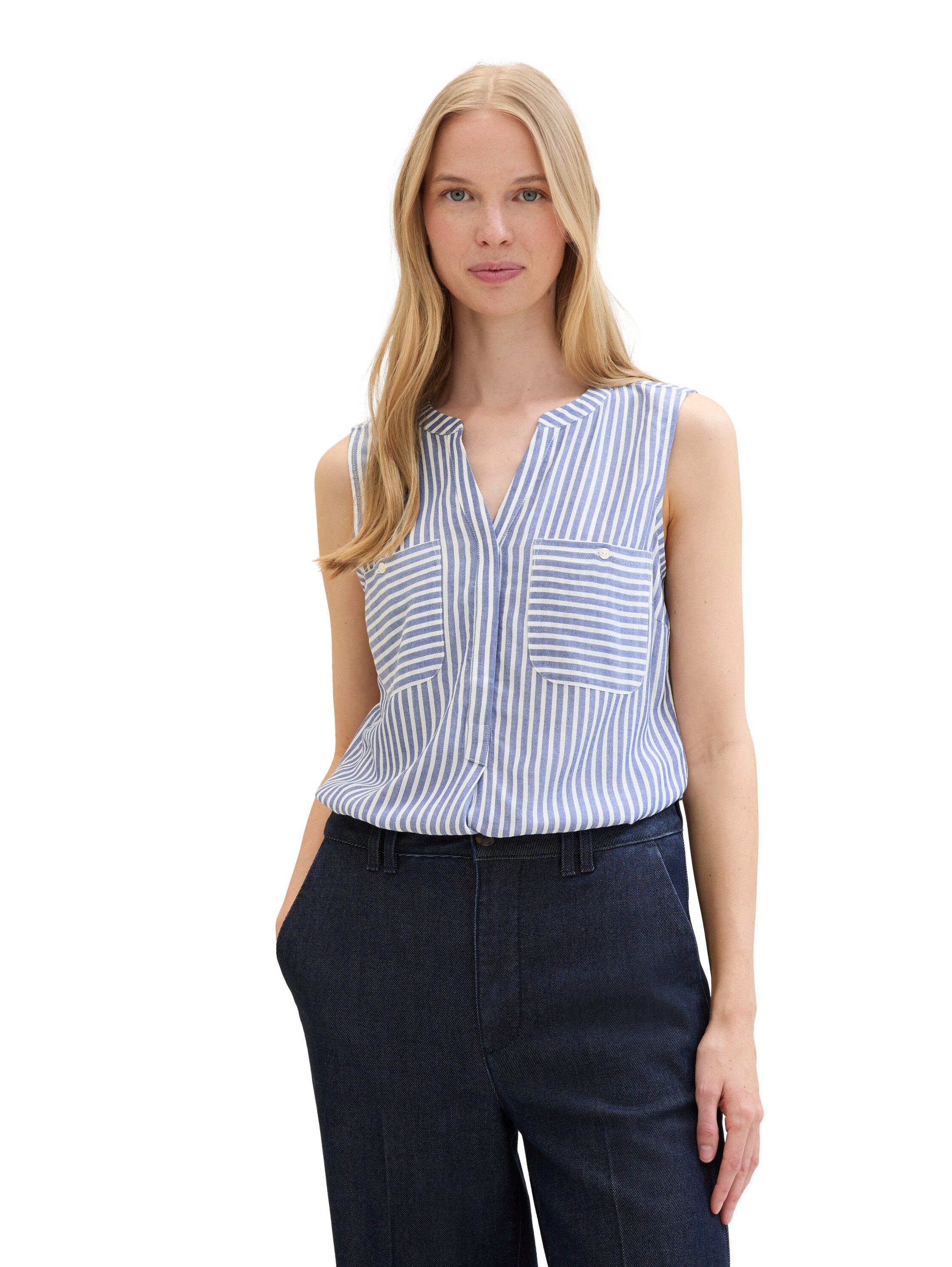 TOM TAILOR Blusenshirt gestreift mit aufgesetzten günstig online kaufen