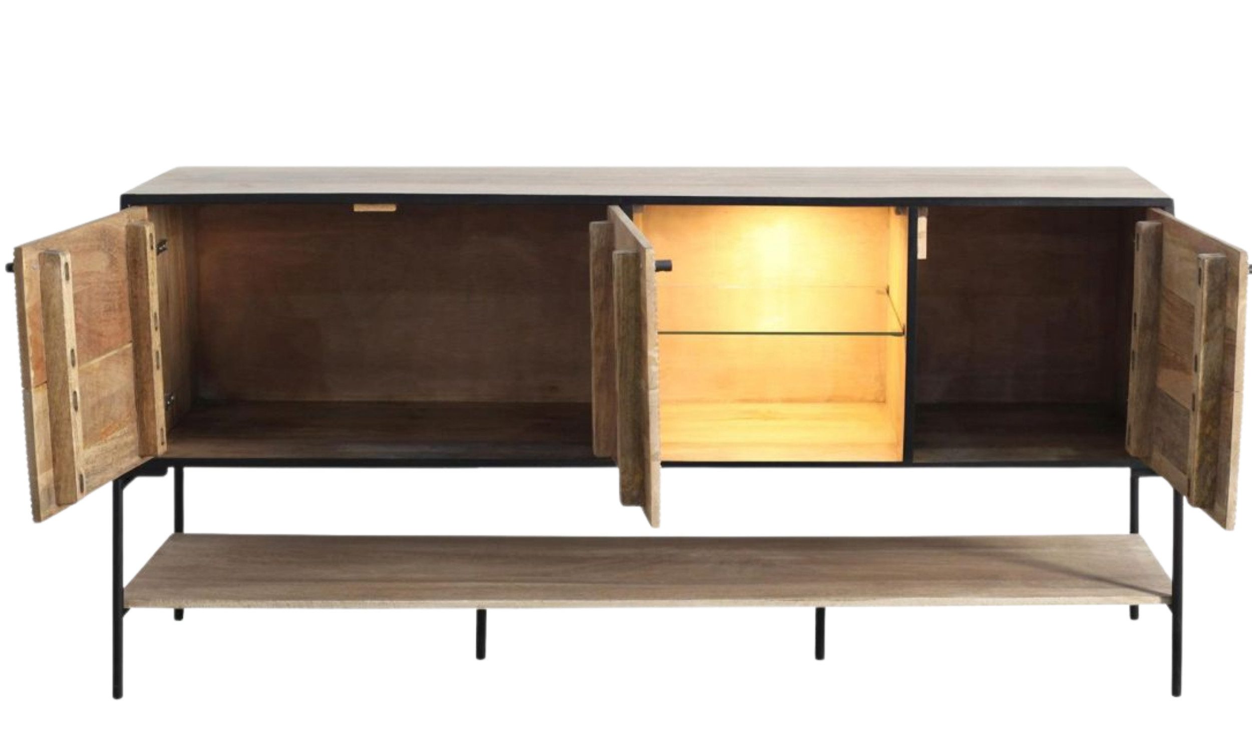 WOLF MÖBEL Konsole (175 x 40 x 80), REEL Konsole 3 Türen / 1 Glasboden / 1 Ablage / Licht