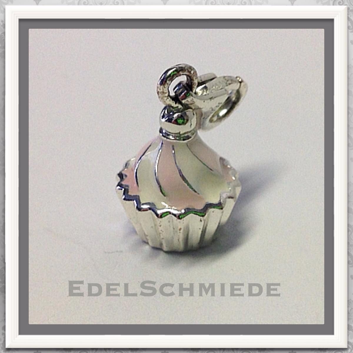 Charm-Einhänger Edelschmiede925 Charm Anhänger in 925 Silber massiv Cupcake rosa