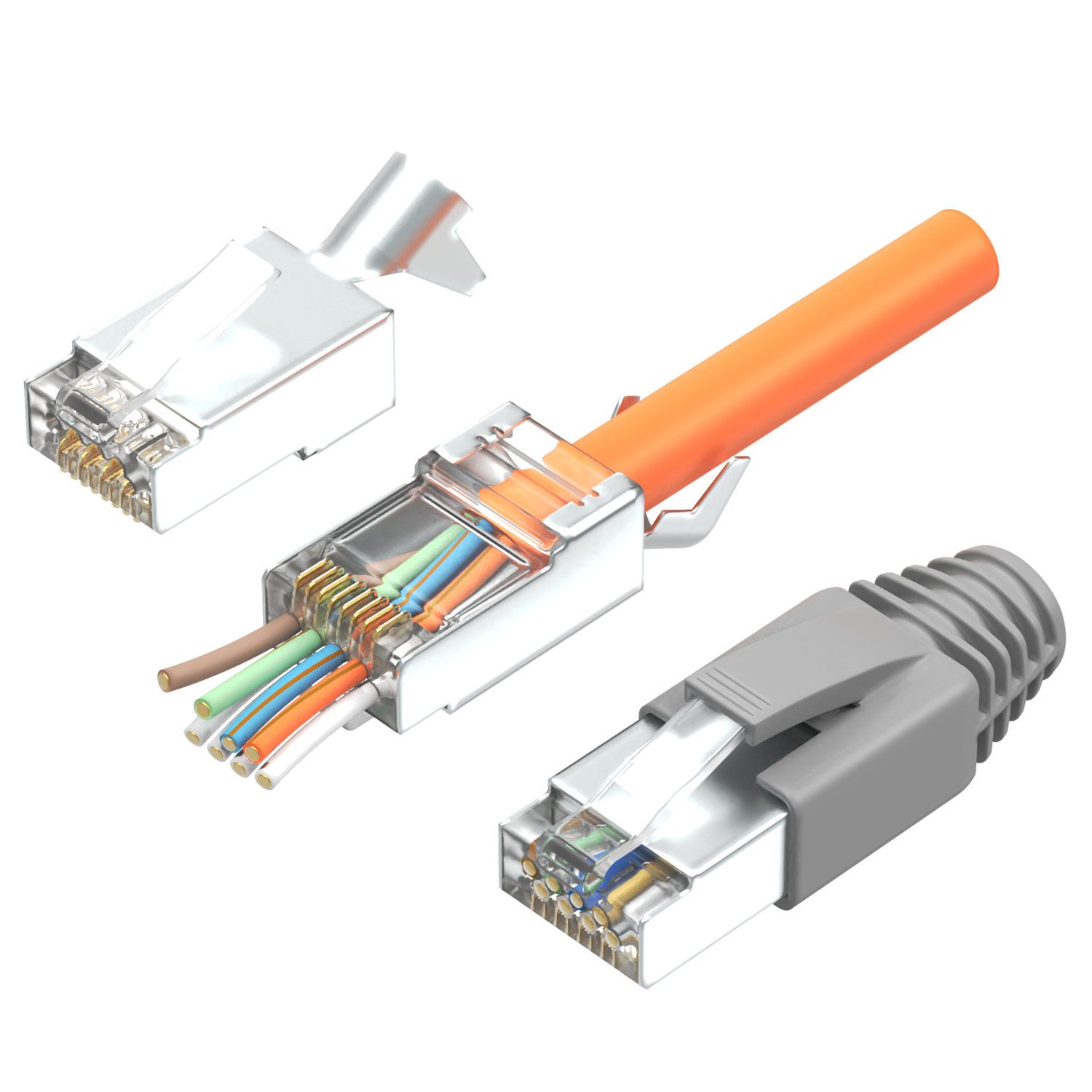 RedStar24 Kabelverbinder-Sortiment 10x Rj45 Stecker CAT 7 6a Crimp Netzwerkstecker AWG23 Pass Through