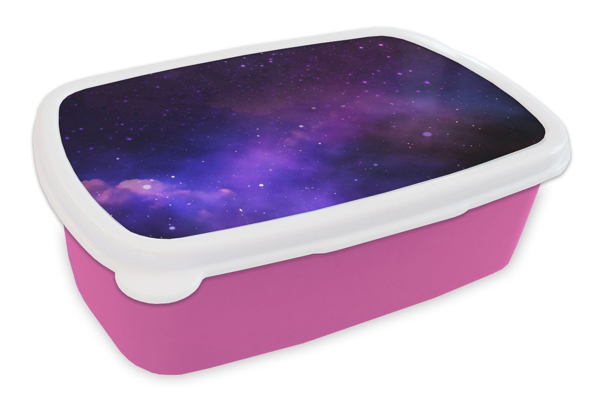 MuchoWow Lunchbox Sternenhimmel - Sonne - Universum, Kunststoff, (2-tlg), Brotbox für Erwachsene, Brotdose Kinder, Snackbox, Mädchen, Kunststoff rosa