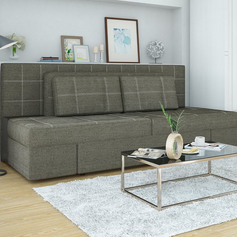 Vicco 3-Sitzer Schlafsofa mit Bettfunktion 235 x 105 cm Grau, mit Bettkasten