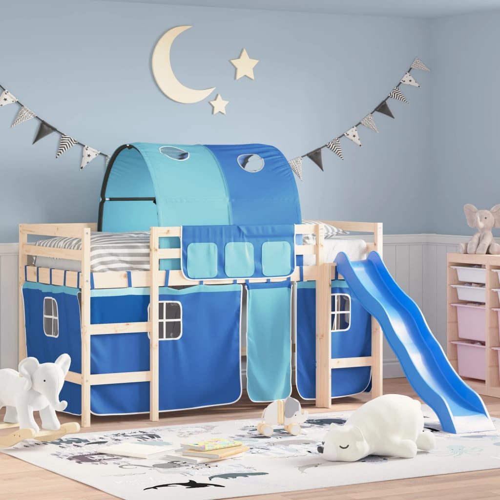 vidaXL Kinderbett Universal Vorhänge für Hochbett mit Tunnel Blau Polyester