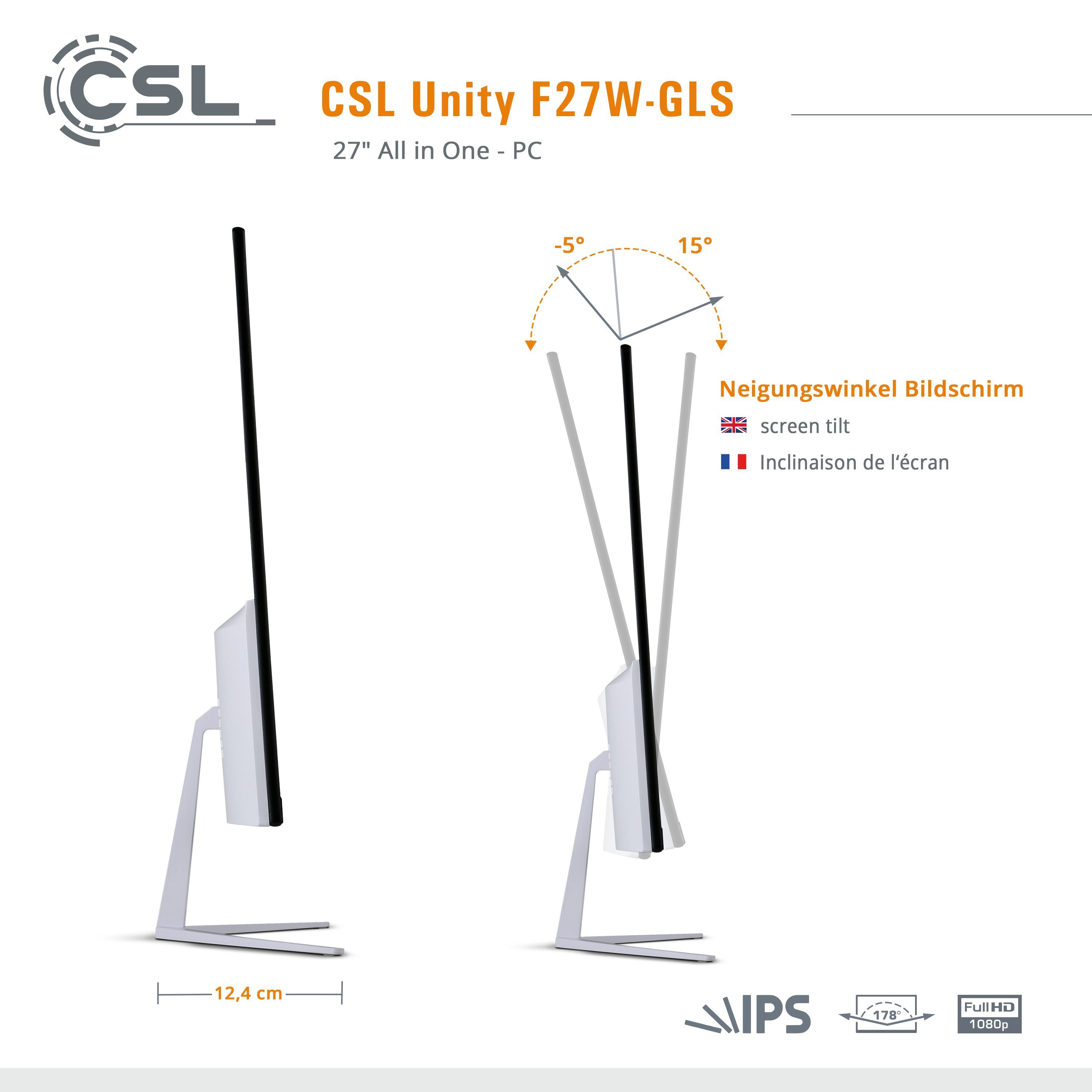 CSL Unity F27-JLS PC RAM, Graphics, (27 Intel® N5100, GB Celeron weiß Zoll, Intel® 256 UHD SSD, 16 CPU-Kühler) passiver GB