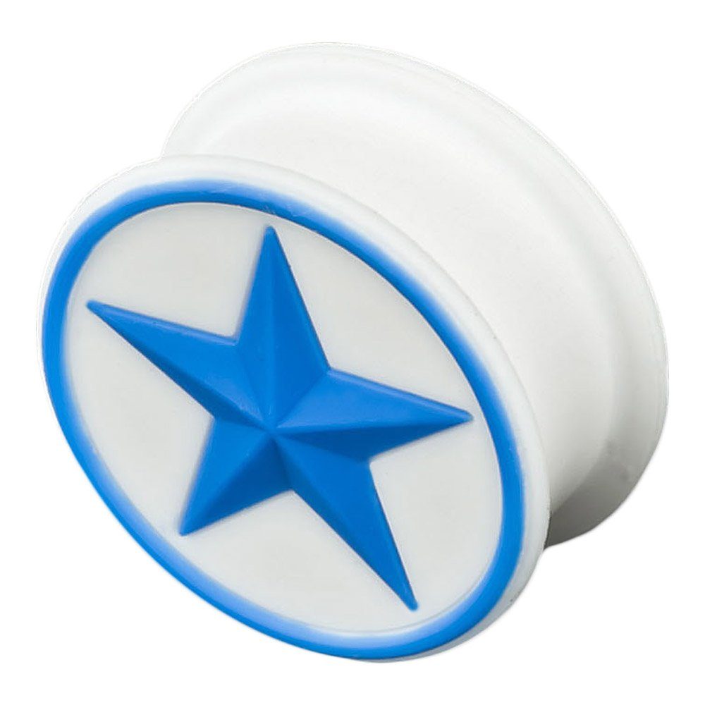 Stück / 4 Plug viva-adorno Blau Silikon 1 Piercing Größe Plug Ohr Weiß 26mm Tunnel 1 Sterne Flesh Stern, bis flexibel