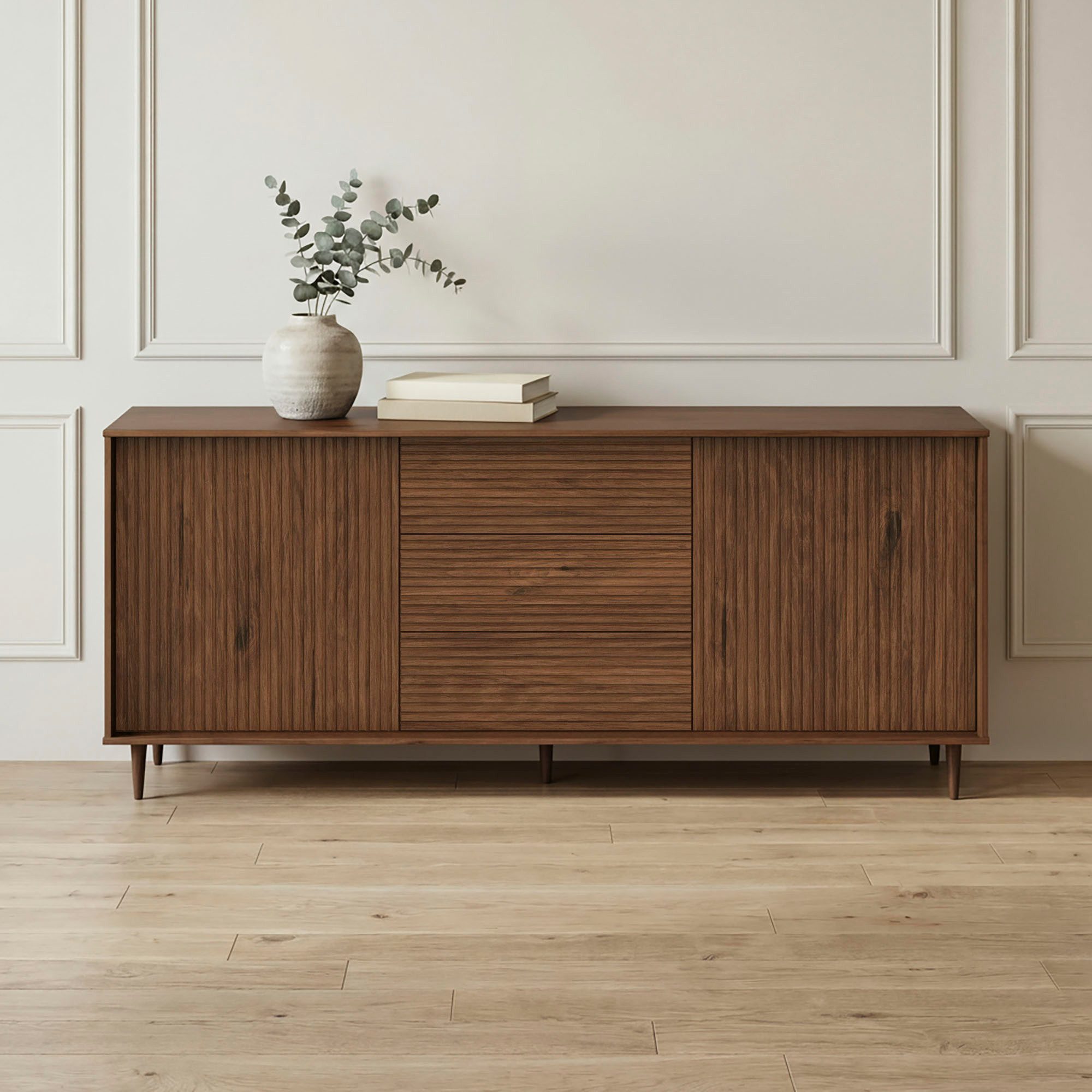 OTTO home Sideboard Malmedy Front mit gefrästen Rillen, Kommode aus massivem Kiefernholz, Push-to-open, Breite 160 cm