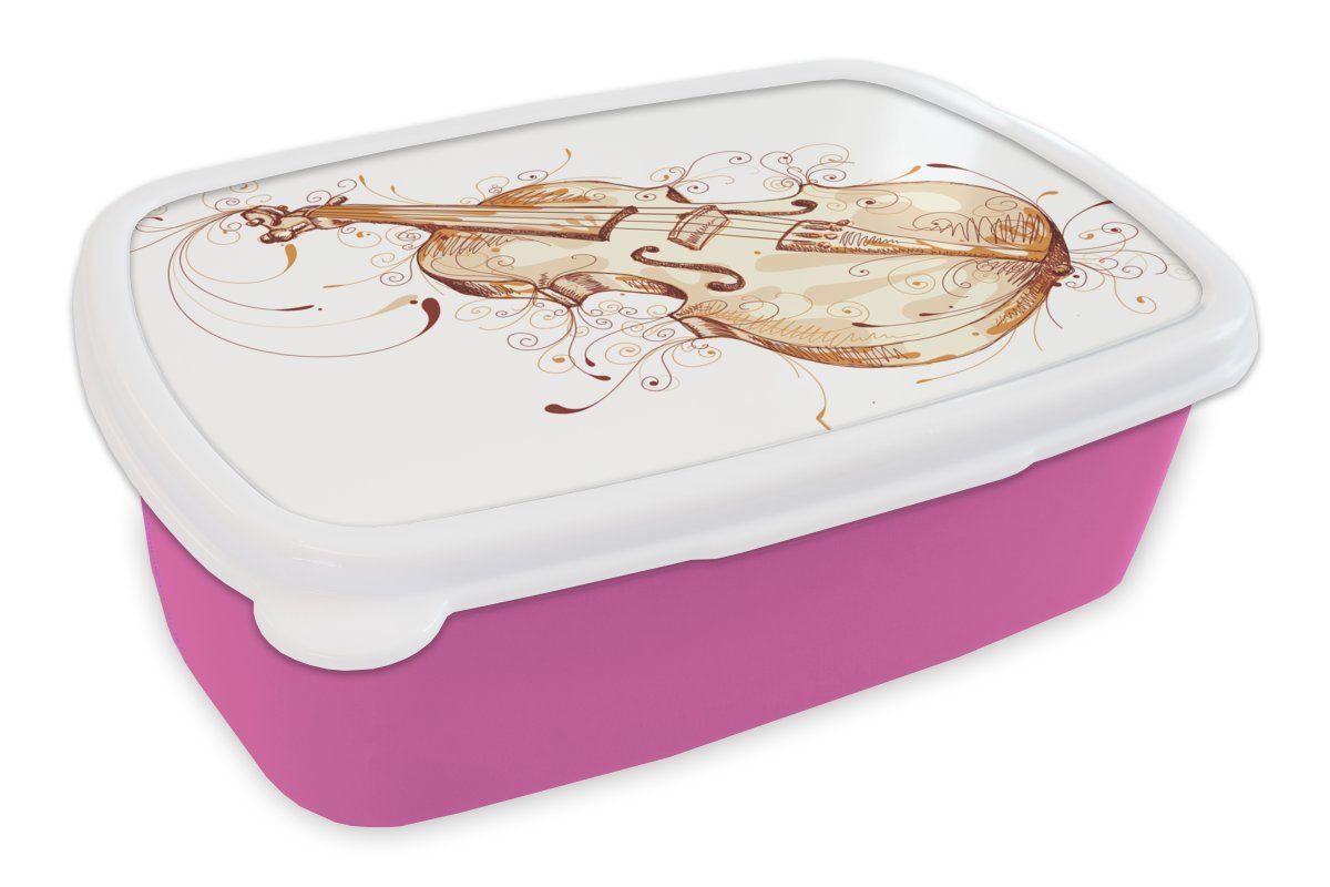 Illustration Brotbox Kinder, gezeichneten Kunststoff, Snackbox, rosa Brotdose (2-tlg), einer Erwachsene, für Mädchen, MuchoWow Lunchbox Geige, Kunststoff