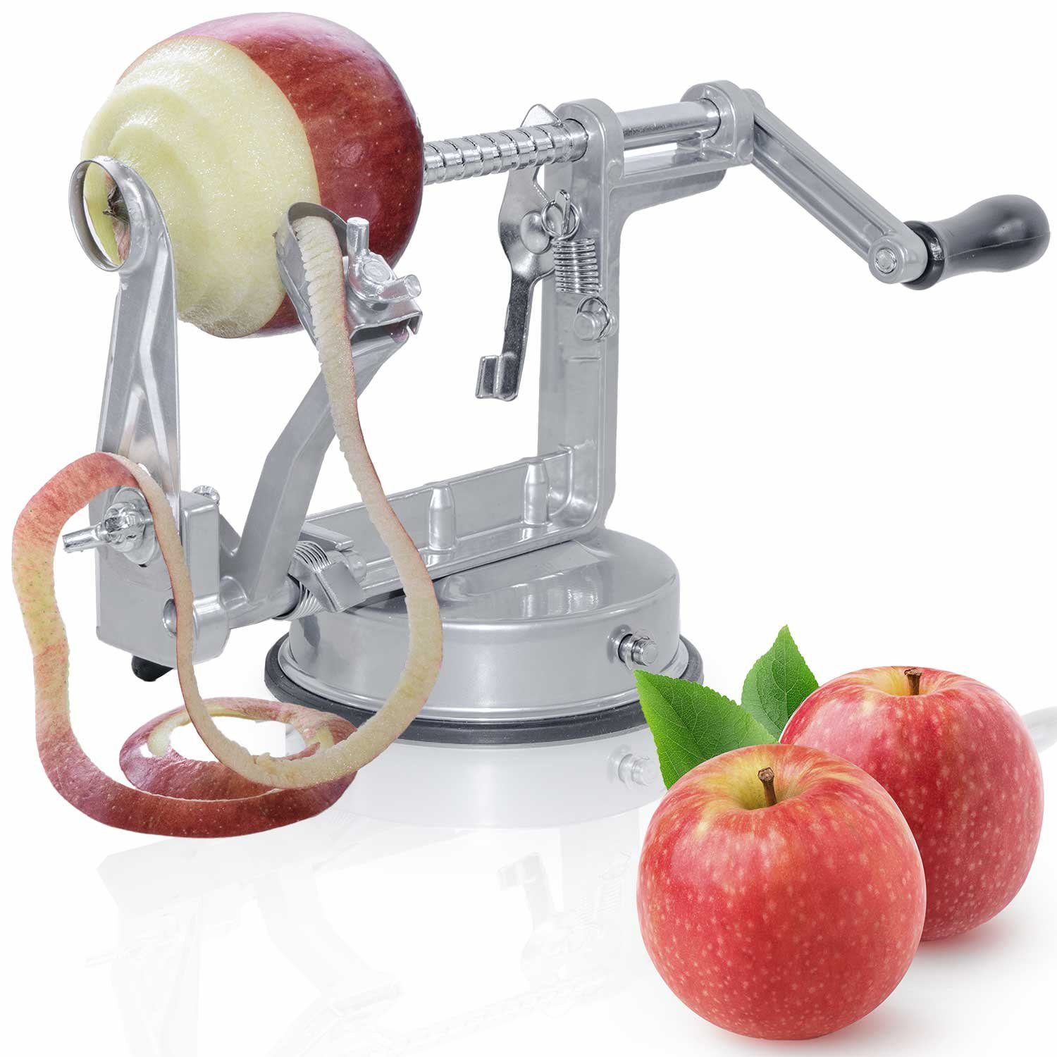 Goods+Gadgets Яблукочистка Edelstahl Овочечистка, (3-in-1 Funktion, Apfelschneider, Schäler & Entkerner), Obst- & Gemüseschäler