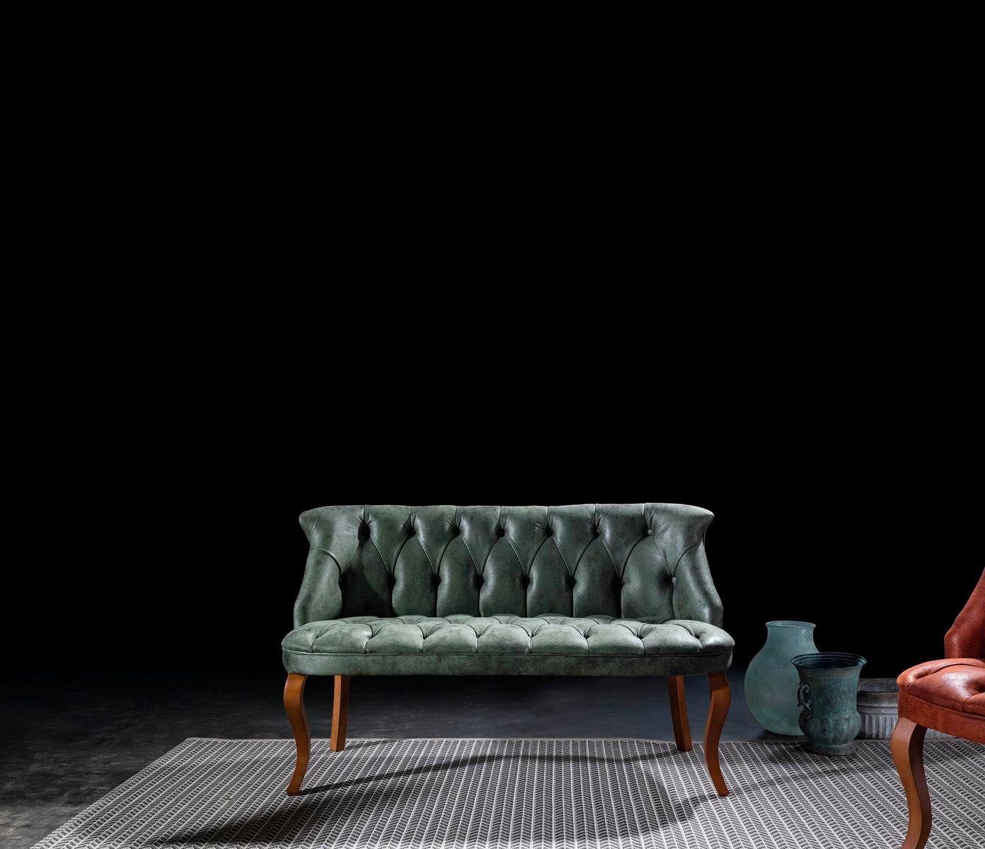 Made Stil Sessel, Zweisitzer in (3-St., Möbel 2 Moderne Chesterfield Sitzmöbel JVmoebel Europa Wohnzimmer-Set Kunstleder Sessel), Sitzer/2x
