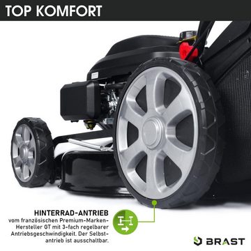 BRAST Benzinrasenmäher mit Antrieb 5,2kW (7PS)  inkl. Motoröl, TÜV, 55 cm Schnittbreite, 60L Fangkorb, 4 Takt OHV Motor, Stahlgehäuse, ESTART SPEED