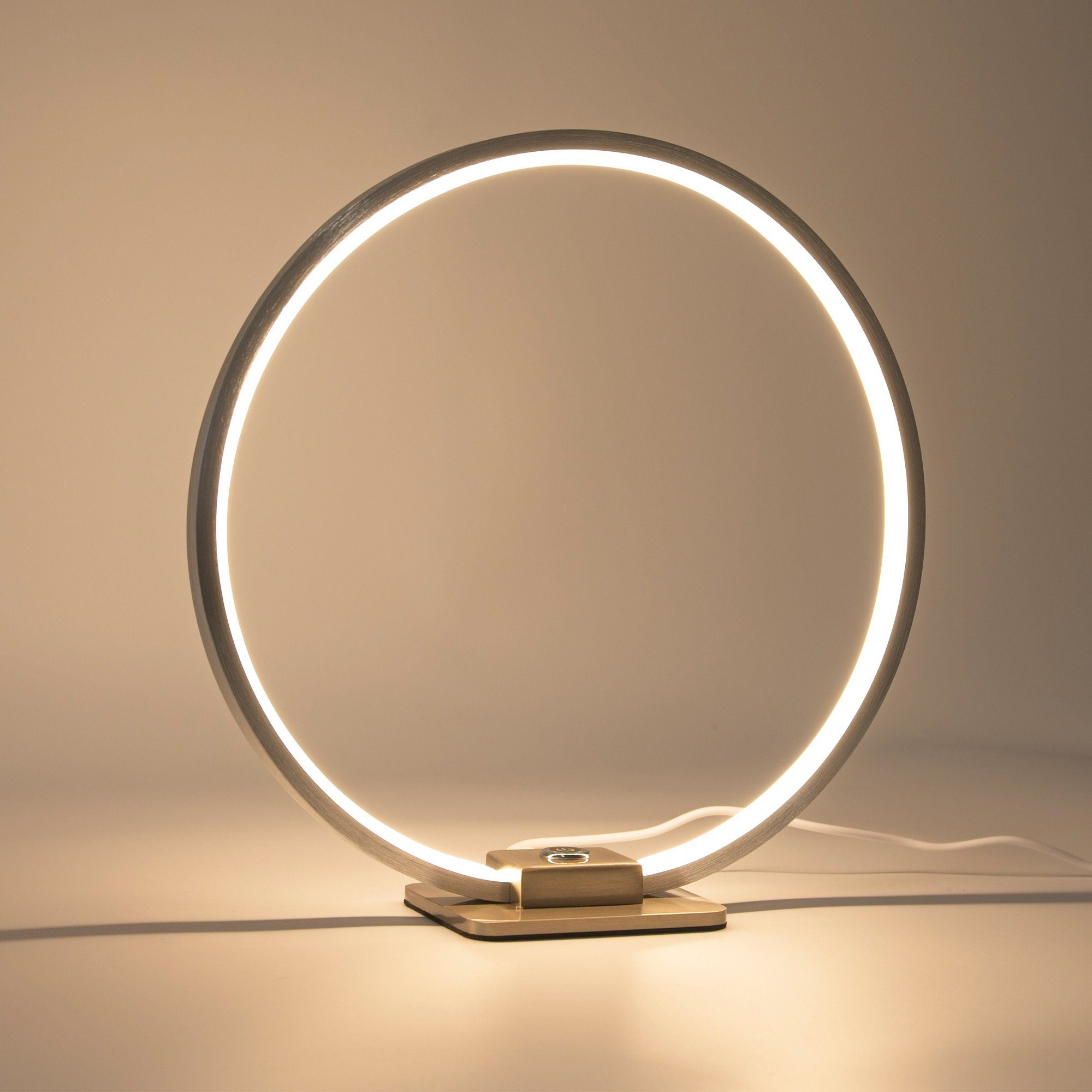 VBLED LED Tischleuchte Dekorative LED Tischleuchte Ringform, Ø 28cm, 15W 3000K 430lm 300°, Aluminium, Silber, LED fest integriert, Warmweiß