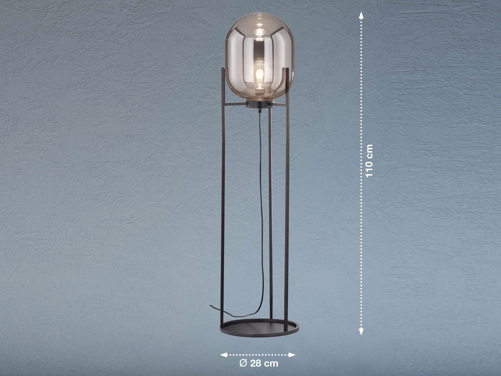 FISCHER & HONSEL Stehlampe mit Rauchglas Lampenschirm, Höhe 110cm, ohne Leuchtmittel, klein-e Industrial Bodenlampe mit Metallfuß, Glas-Kugel Stehleuchte – Bild 4 von 5