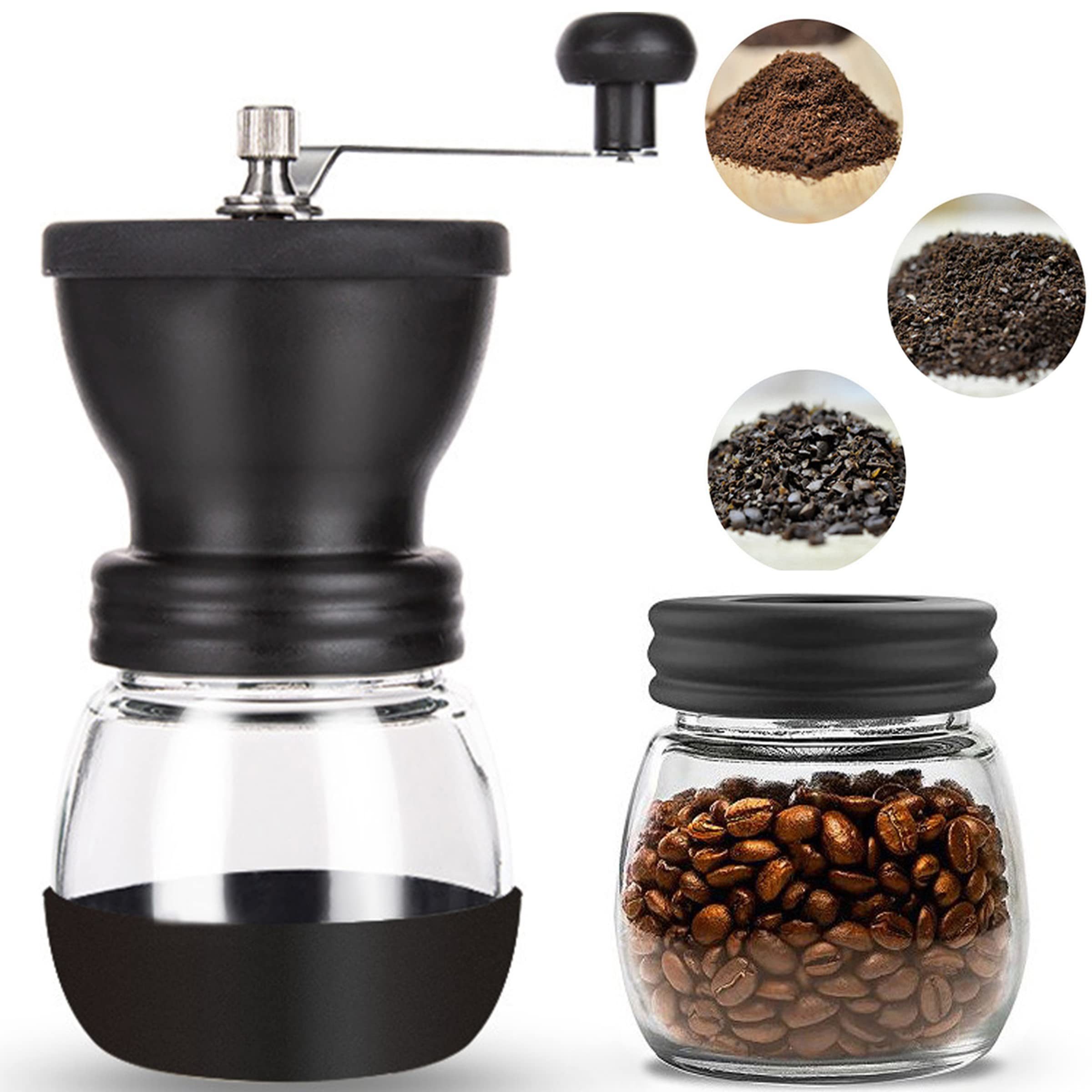 Silberstern Kaffeemühle Manuelle Kaffeemühle mit Bürste, kleine Mühle, tragbare Kaffeemühle, Handgemachte Kaffeebohnenmühle aus Keramik, Handkaffeemühle