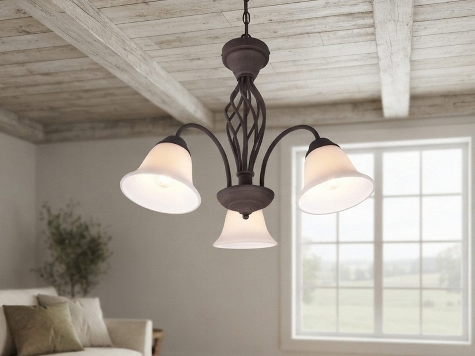 TRIO Leuchten LED Pendelleuchte dreiflammig Ø 55cm inkl. E14 LEDs, LED wechselbar, Warmweiß, große Landhausstil Esstisch-Lampe, Esszimmerlampe hängend – Bild 5 von 5
