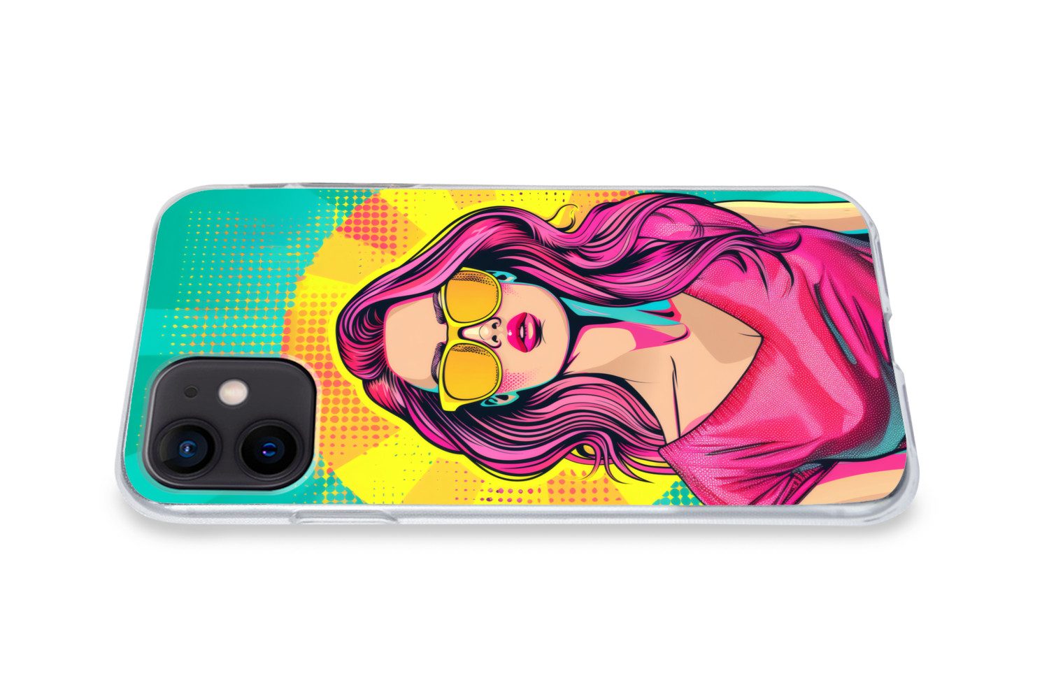MuchoWow Handyhülle für Apple iPhone 12 Mini Sonnenbrille - Frau - Sonnig - Gelb, Smartphone-Bumper, Print, Handy Schutzhülle Dünn