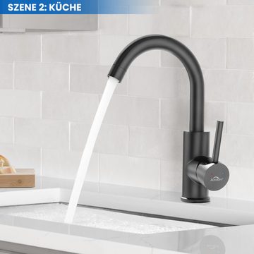 Auralum Waschtischarmatur 360° Drehbar Wasserhahn Einhandmischer Küchenarmatur Badarmatur Einhandmischer Wasserhahn Bad mit Pop Up, Schwarz