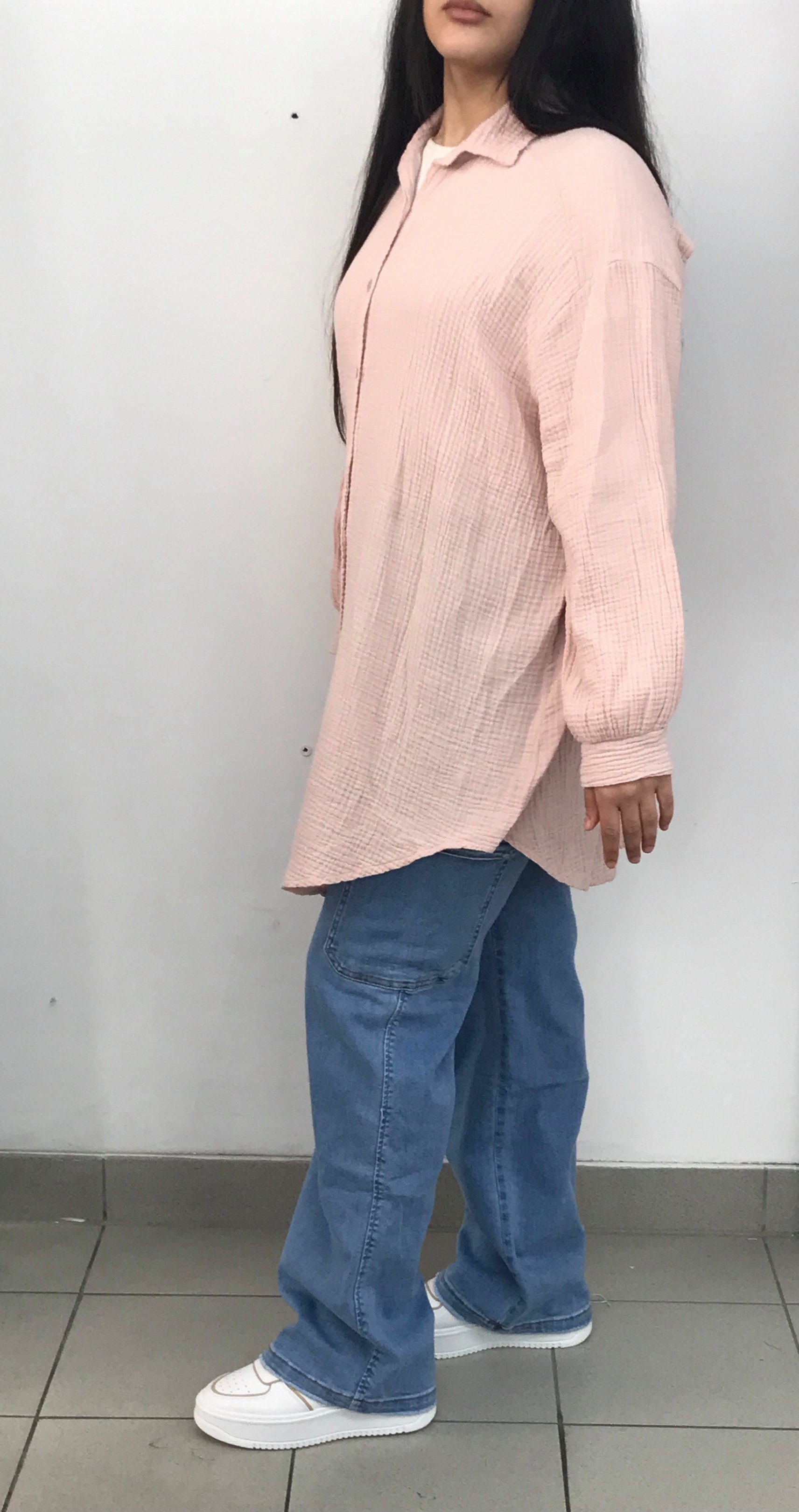 HELLO MISS Blusenkleid Beliebte Musselin Oversize Bluse in Lang, Baumwolle Hemd, Sommer Bluse in Unifarbe