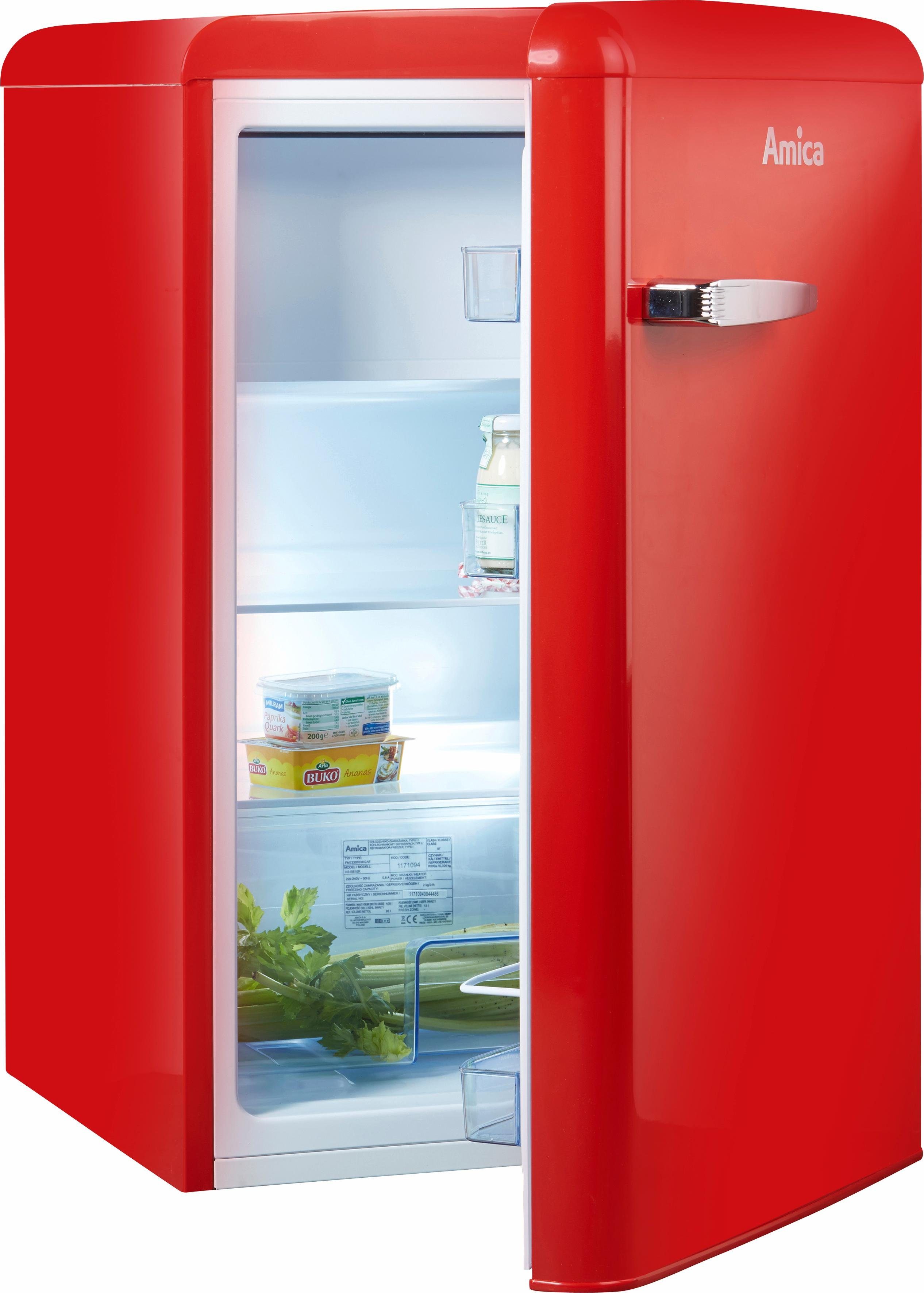 Amica Vollraum Kühlschrank Rot 122 L 86cm hoch Retro Design Stand Kühlschrank 