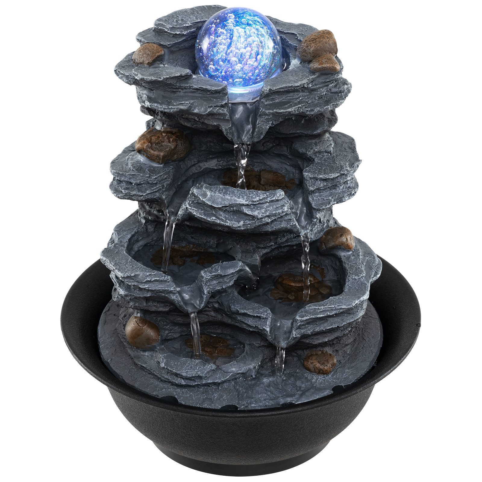 COSTWAY Zimmerbrunnen, Wasserbecken BxT: 21.5x21.5 cm, Tischbrunnen mit rollender Kugel, LED Beleuchtung