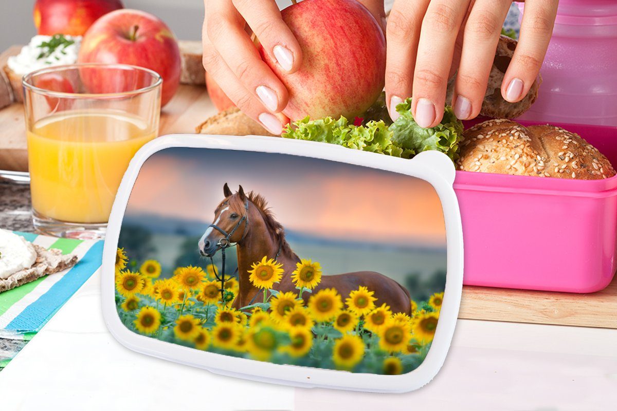 MuchoWow Lunchbox Pferd Erwachsene, Kunststoff rosa Mädchen, Brotbox Pastell, - Himmel Snackbox, - Brotdose Sonnenblume Kunststoff, - für Kinder, (2-tlg)