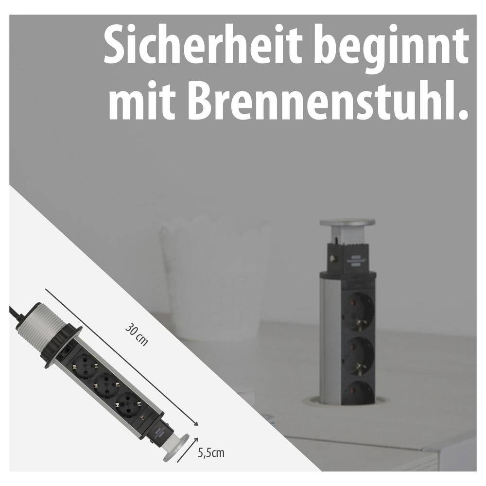 Brennenstuhl 3fach Tischsteckdosenleiste 1396200003 Steckdosenleiste (Kabellänge 2.00 m), versenkbar, erhöhter Berührungsschutz, mit Schalter – Bild 5 von 5