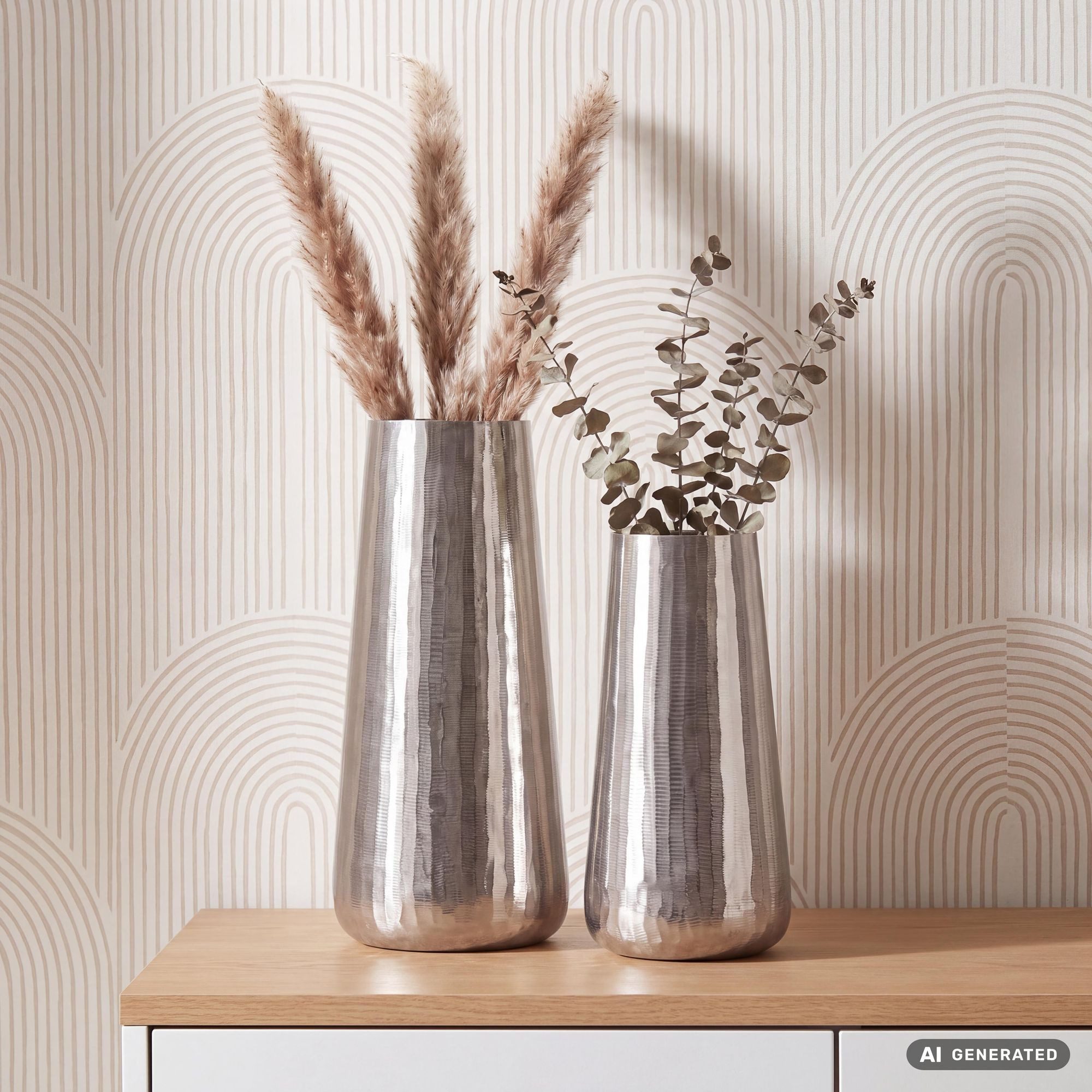FINEBUY Tischvase FB109300 Vase 2er Set Blumenvase Aluminium Silber Wohndeko Modern (Blumenvase 2-teilig, Dekovase Wohndeko Tischdeko), Vase 2er Set Aluminium Silber Modern Rund
