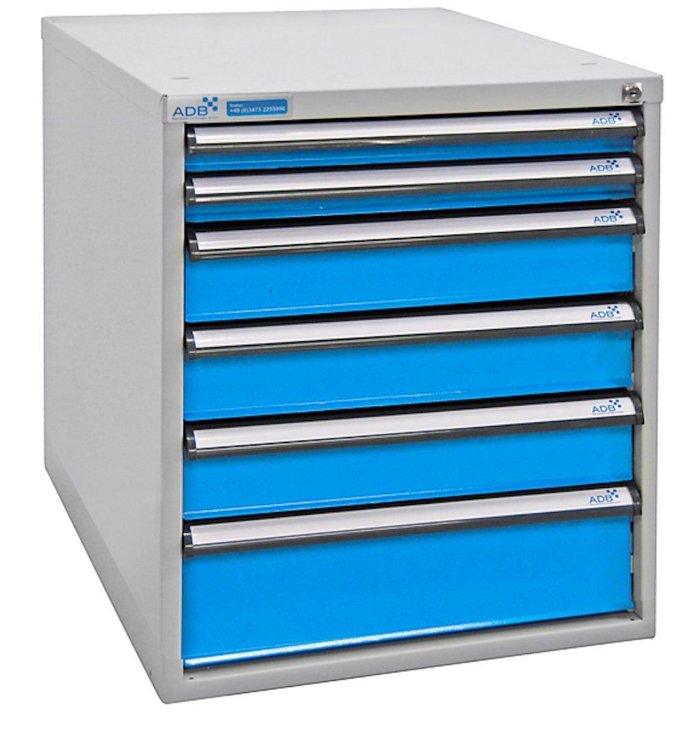 PROREGAL® Werkbank Schubladenbox mit 6 Schubladen für Werkbank Rhino, Grau/Blau Lichtblau