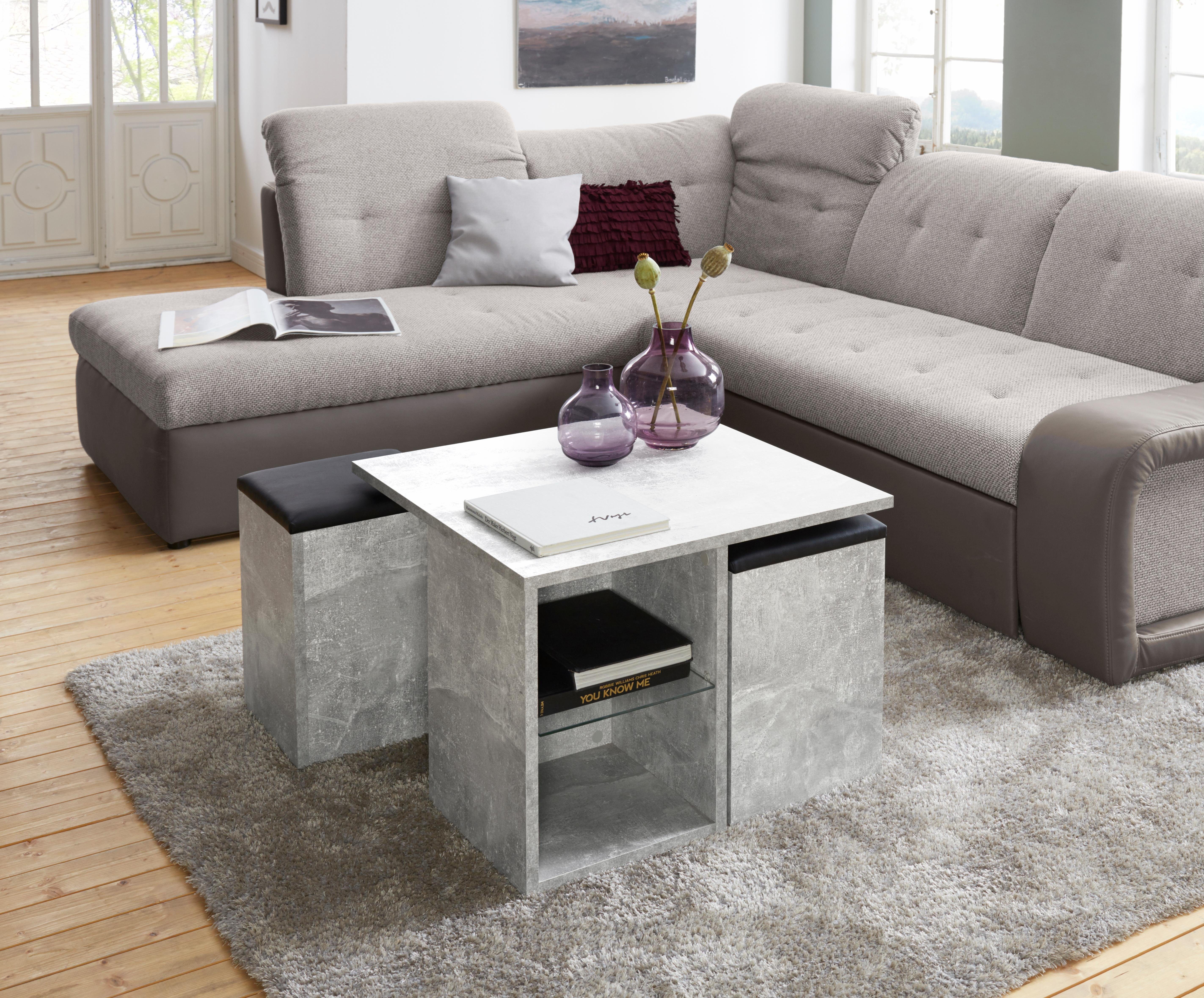 Homexperts Couchtisch mit 2 verstaubaren Hockern - Homexperts