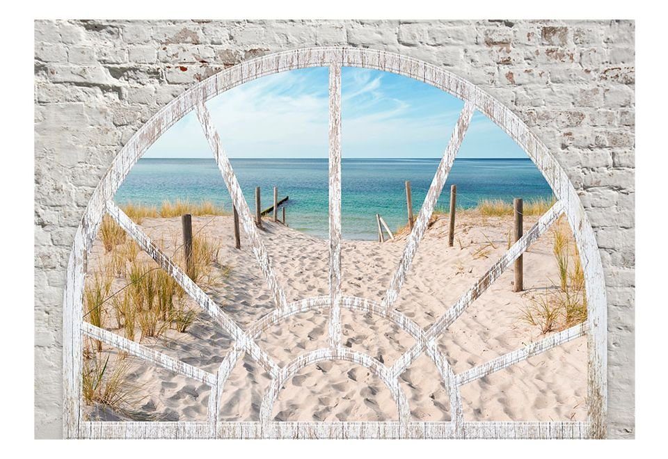 Vliestapete Design KUNSTLOFT View Window Beach 1.5x1.05 lichtbeständige - halb-matt, Tapete m,