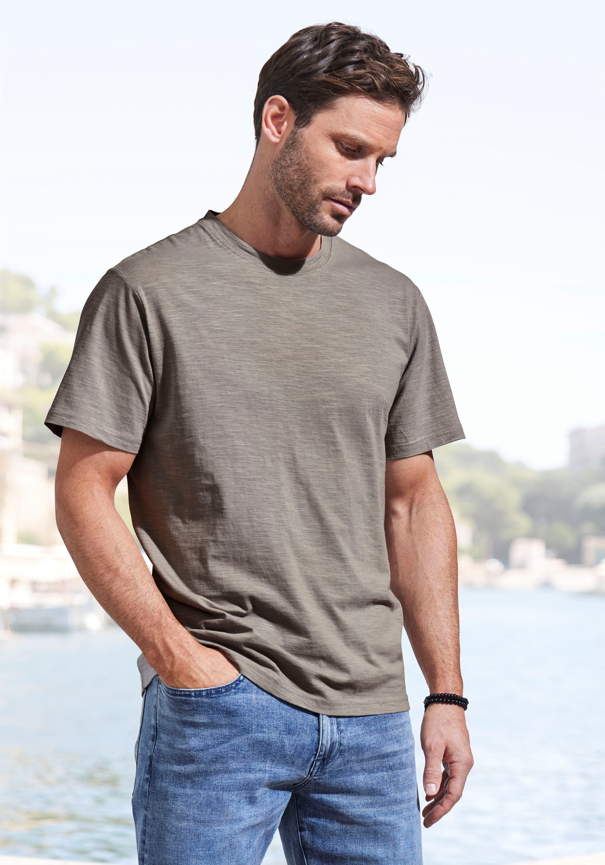 John Devin T-Shirt mit Slub-Garn Struktur (Packung, 2-tlg., 2er-Pack) aus leichter, strukturierter Baumwollqualität - im 2er-Sparpack