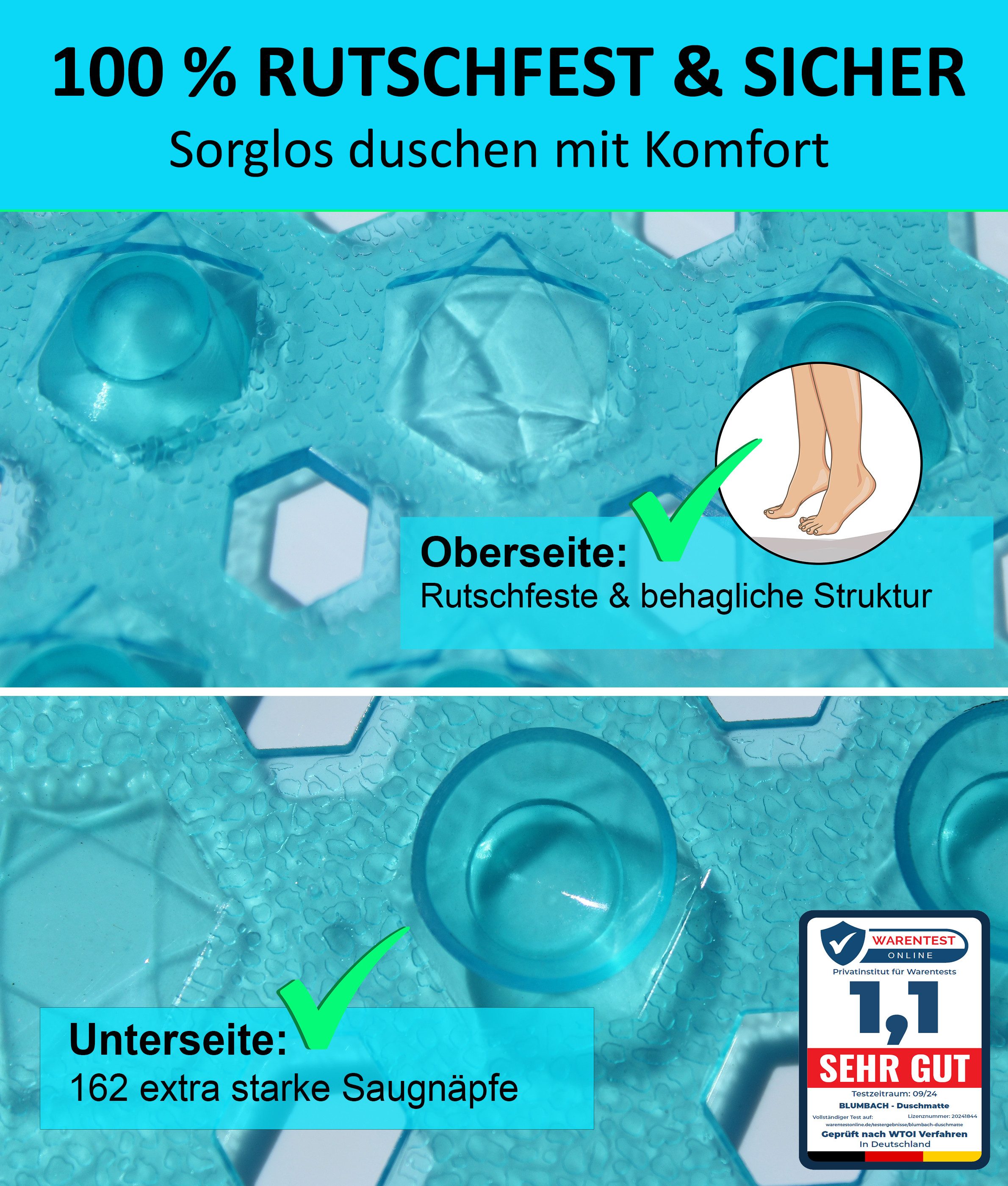 Blumbach Duschmatte - griffige Antirutschmatte Diamant 53 x 53 cm, - 100% B günstig online kaufen