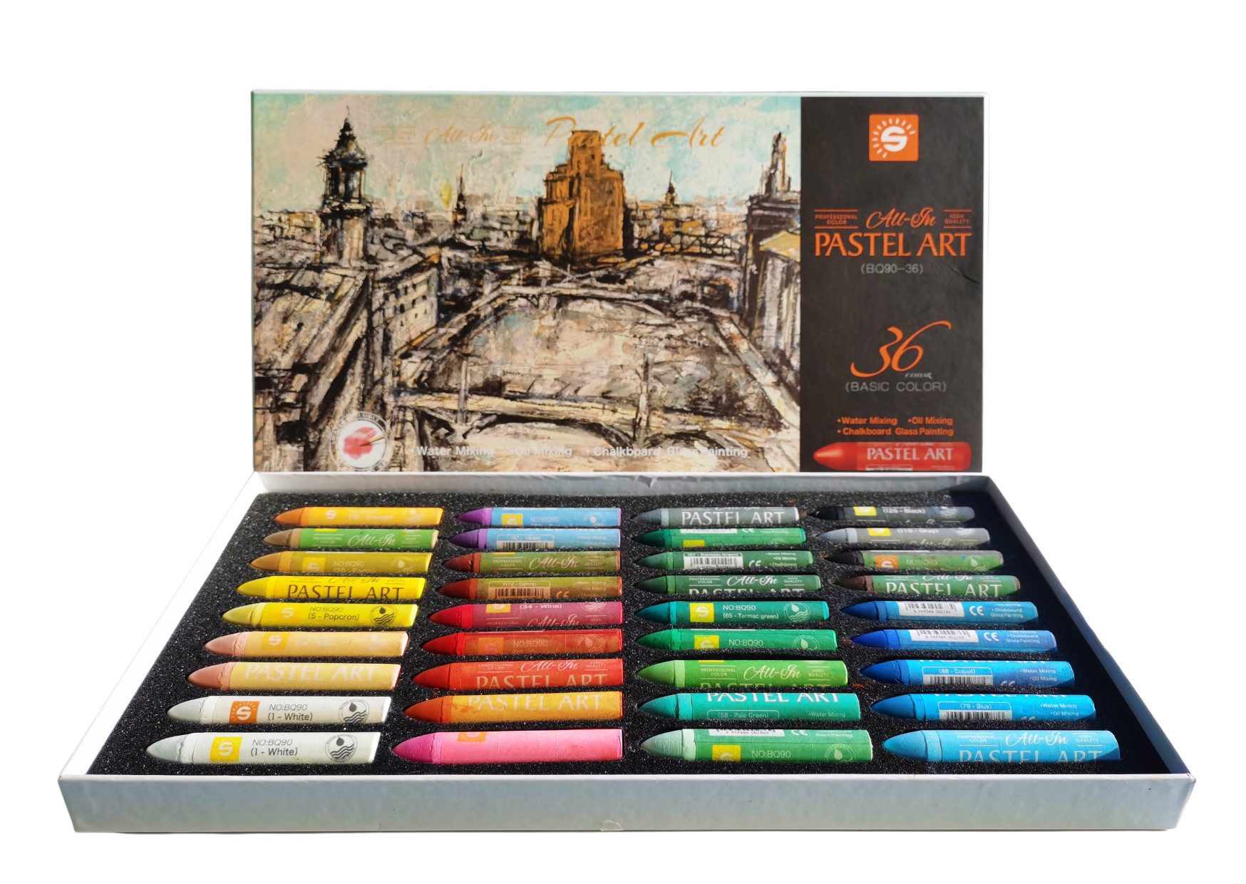 ´SUNNÝ Pastellkreide 36 Stk Ölpastellkreide professionell für flächiges & präzises Arbeiten, Öl- und Wasserlöslich, ungiftig, für Künstler, Studenten & Hobbymaler