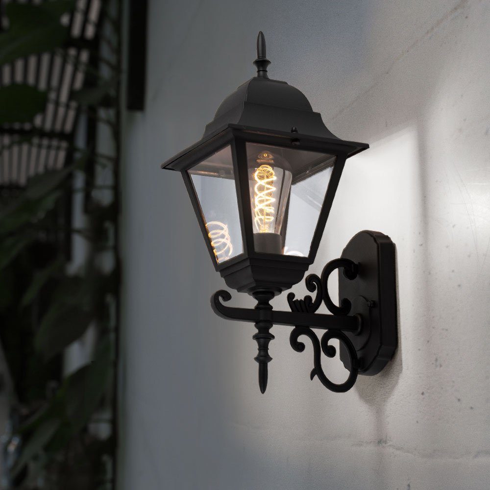 Neuheit 2024 etc-shop Außen-Wandleuchte, Leuchtmittel nicht inklusive, Landhaus Wandlampe schwarz Außen Hauswand Leuchte Stil Laterne