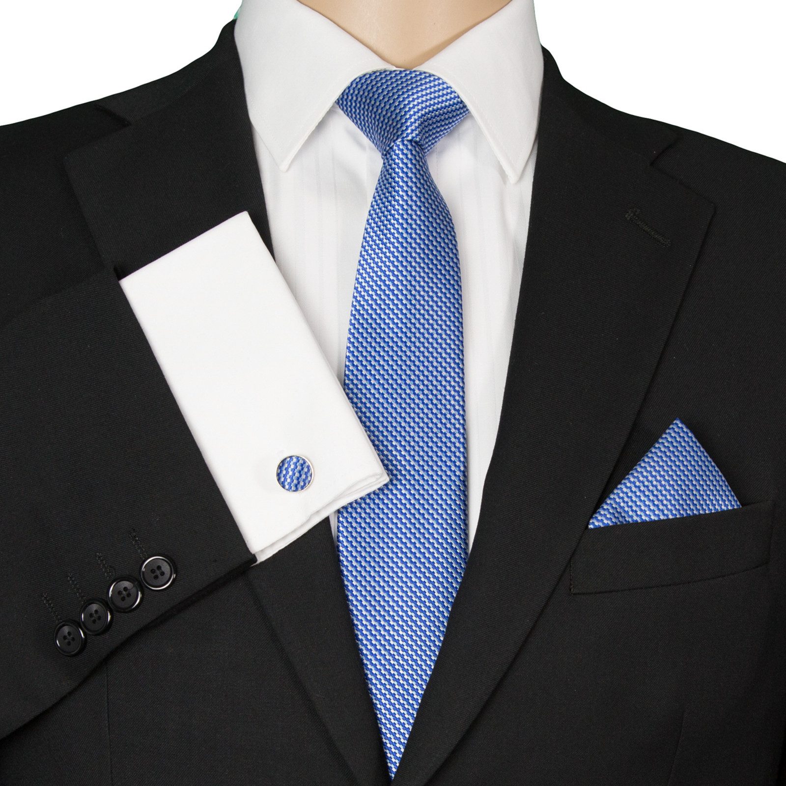 GASSANI Krawatte Karo Hochzeitskrawatte Tuch Festlich Schmal, Herren-Schlips Business (Set, 3-St., Manschettenknöpfe, Krawattenset, mit Einstecktuch) Kariert, Gepunktet, Punkte, Dots, Tupfen, Grid Struktur, Seide-Touch