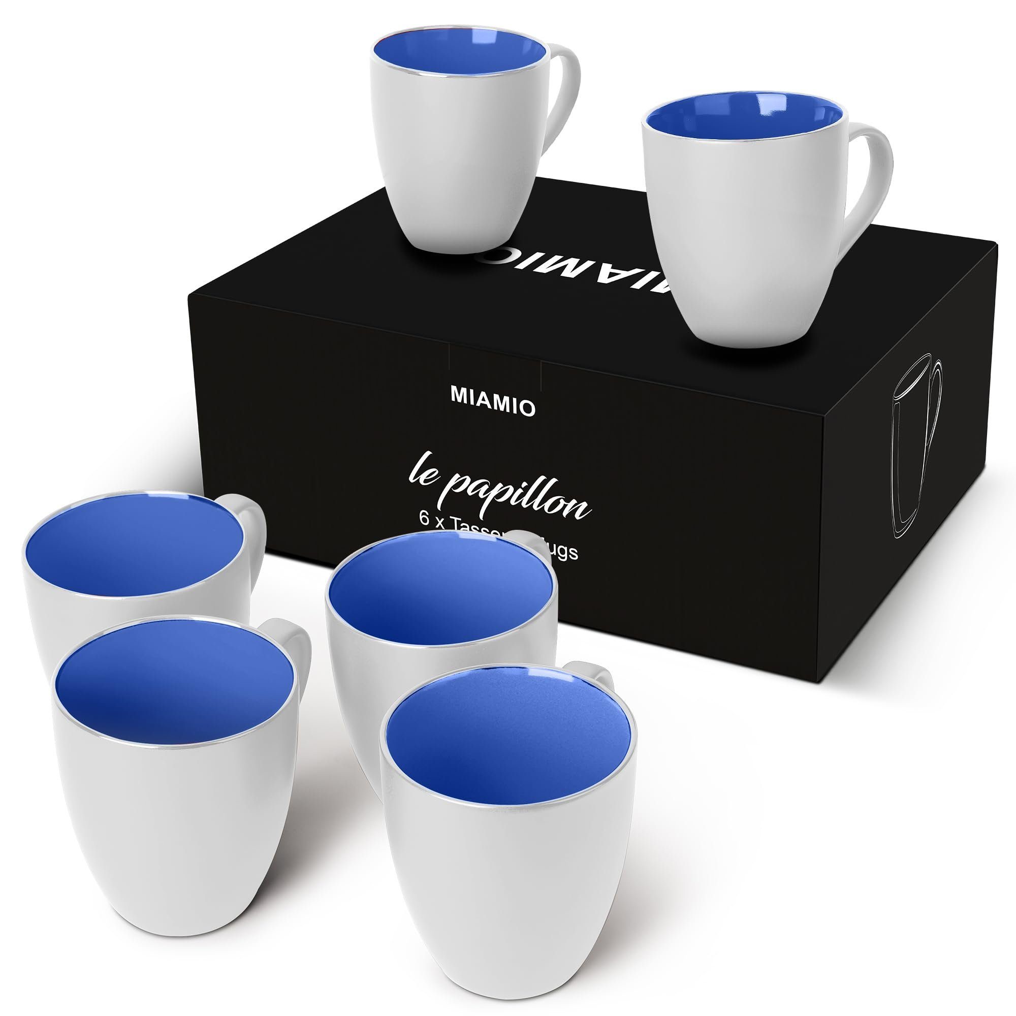 MiaMio Tasse Kaffeetassen Set Le Papillon Kollektion (Außen Weiß) blau