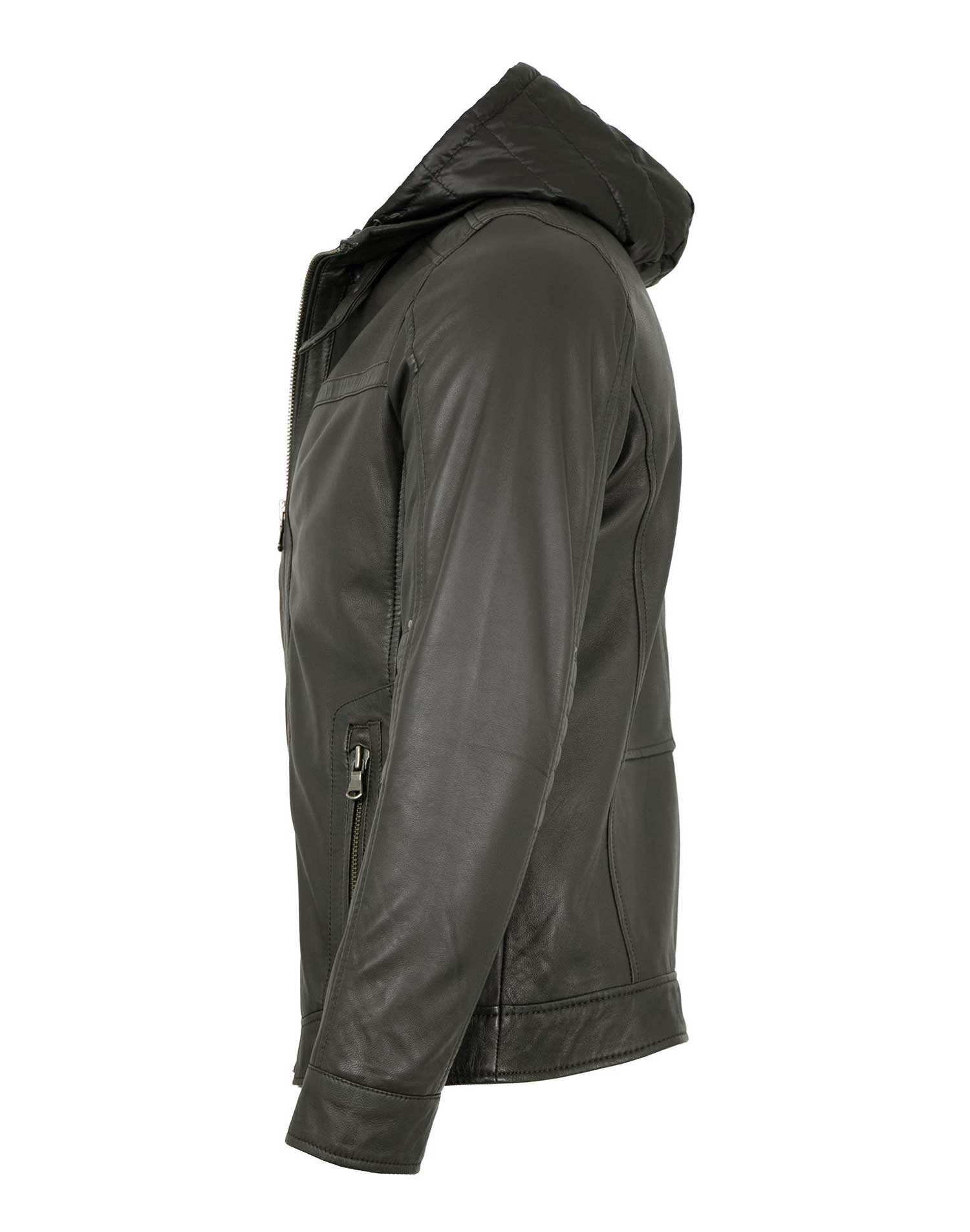 Lederjacken24 Lederjacke Meander Herren Lederjacke Kapuze Lammnappa grau-br günstig online kaufen