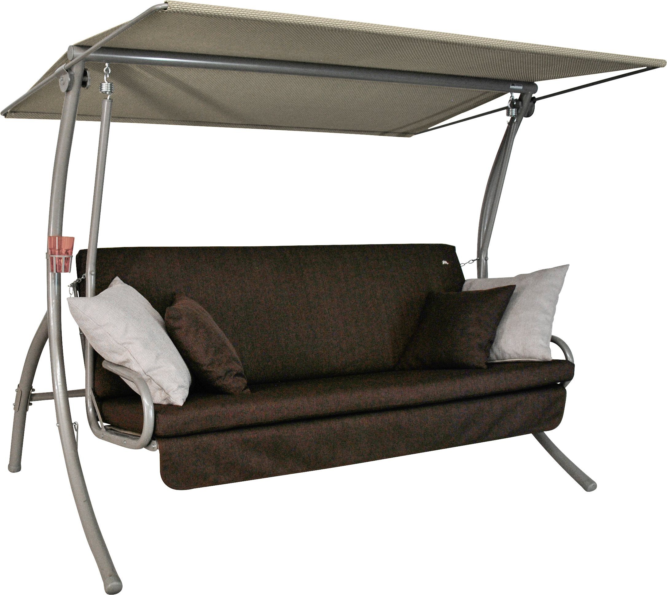 Angerer Freizeitmöbel Hollywoodschaukel Drift Smart Coffee, 3-Sitzer, Bettfunktion, inkl. Auflagen und Zierkissen
