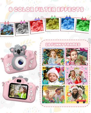 DIAMOOKY Kinderkamera (20 MP, 8x opt. Zoom, inkl. mit Cartoon-Rahmen, Silikonhülle im süßen Koala-Design, Fotofilter, Kinderkamera, 1080P HD, 2,0-Zoll-Bildschirmkamera, 32 GB SD-Karte)