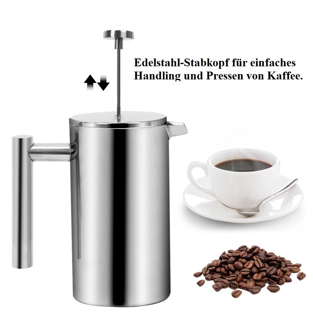 OSTWOLKE French Press Kanne, 1l Kaffeekanne, Doppelwandig Kaffeepresse