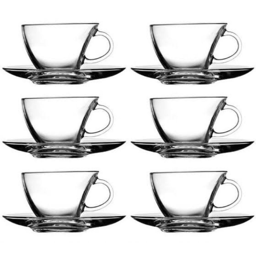Pasabahce Gläser-Set (Art.nr:98396 6 Kaffeetassen Glas, Personen Untertassen Penguen, Tee mit Für Set Oder