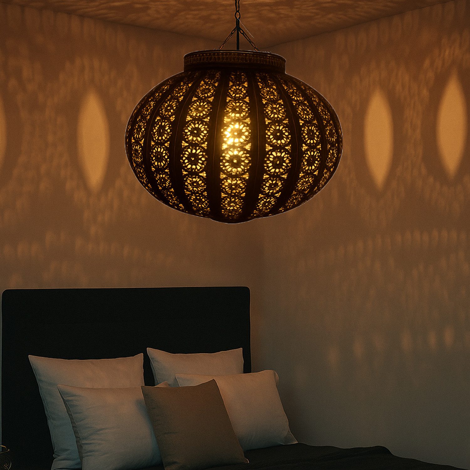 Marrakesch Orient & Mediterran Interior Pendelleuchte Orientalische Deckenleuchte Candan Deko aus Metall in Bronze 47 cm, Handarbeit