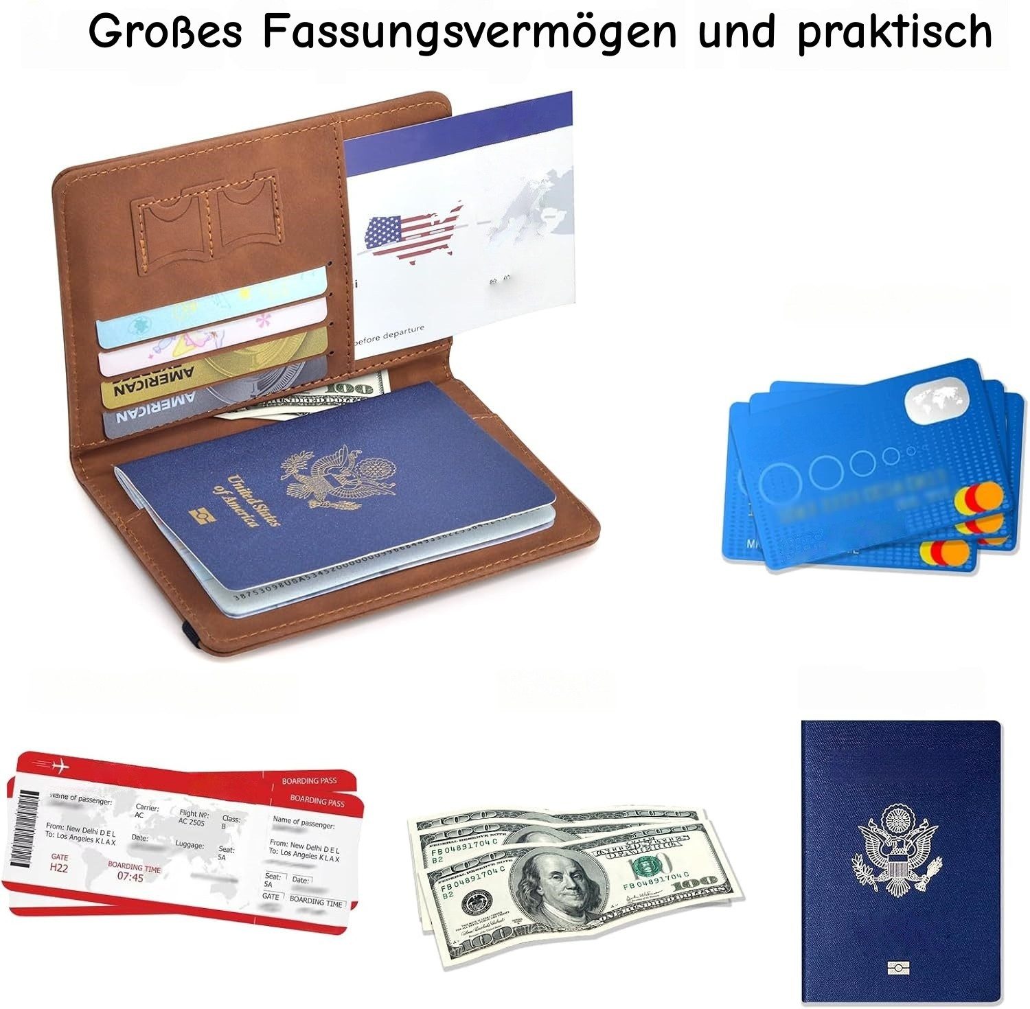 nsihing Geldbörse Reisepasshülle mit RFID-Blocker,Passport Holder für Damen Herren, reisemappe für reisedokumente,ausweistasche Reise dokumente – Bild 4 von 5