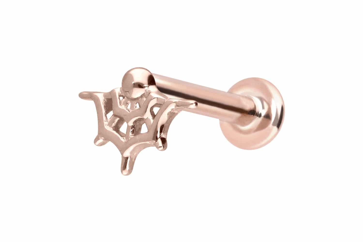 Piercing-Set 14 Karat Gold Labret mit Push Fit SPINNENNETZ