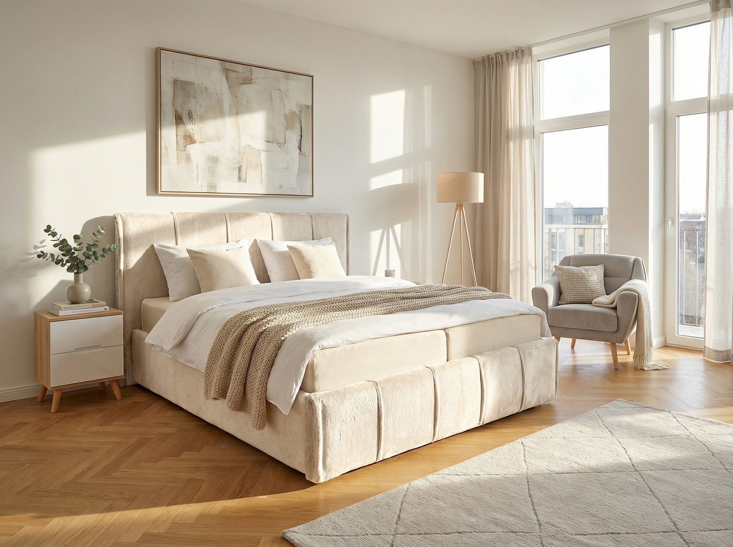 OTTO home Polsterbett EVELLINA in der Größe 180x200 cm, mit flauschigem Stoff bezogen, wahlweise mit Lattenrost und King-Matratze (28cm) – Bild 2 von 5