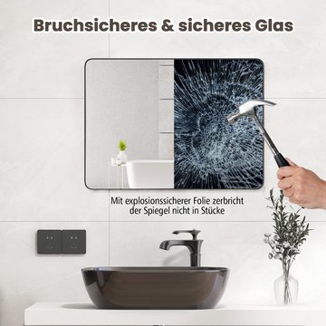 KOMFOTTEU Badspiegel, 76x56 cm Wandspiegel mit robustem Metallrahmen