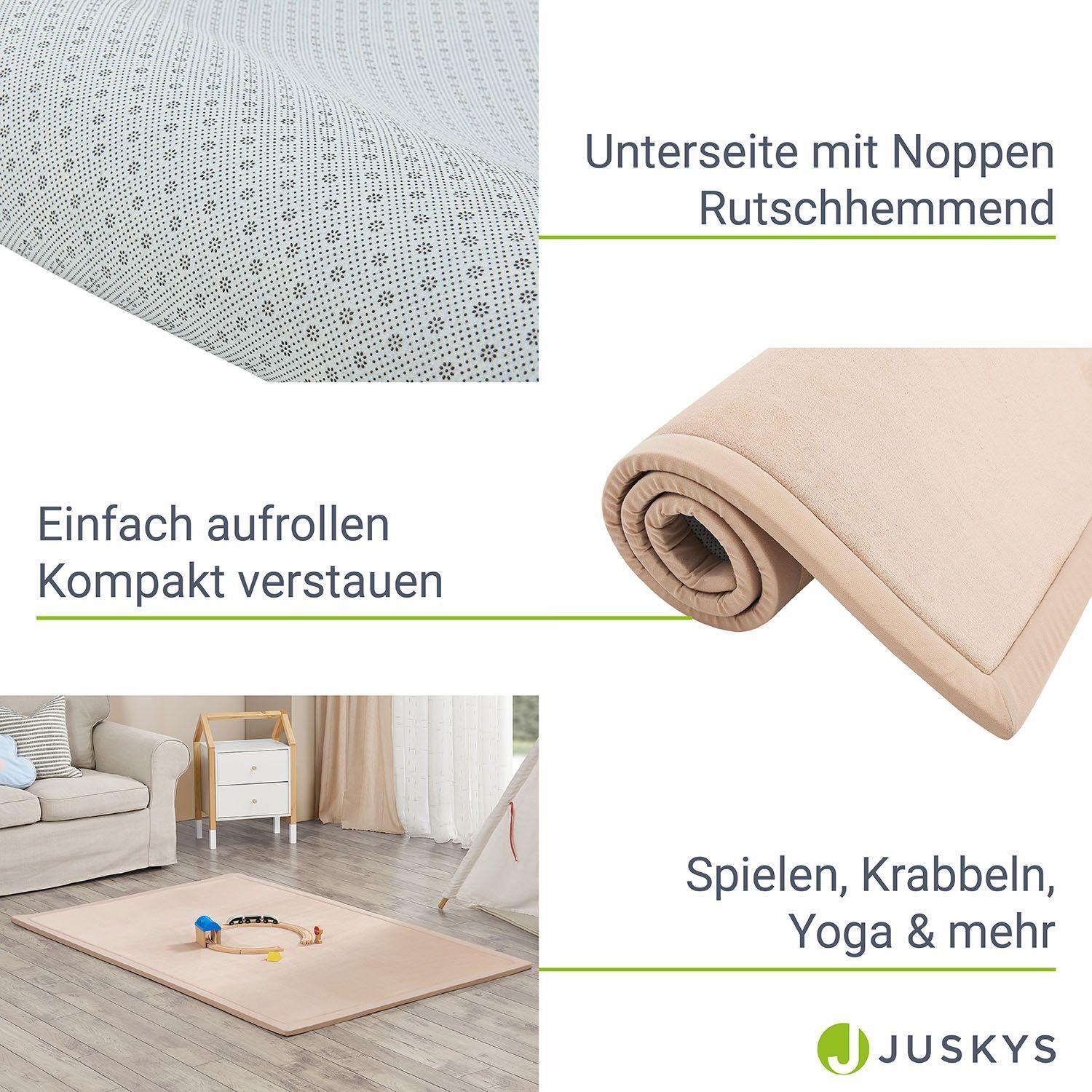 Juskys Puzzlematte Maila, Krabbeldecke, 180x120 cm, rutschfest, flauschiger Bezug