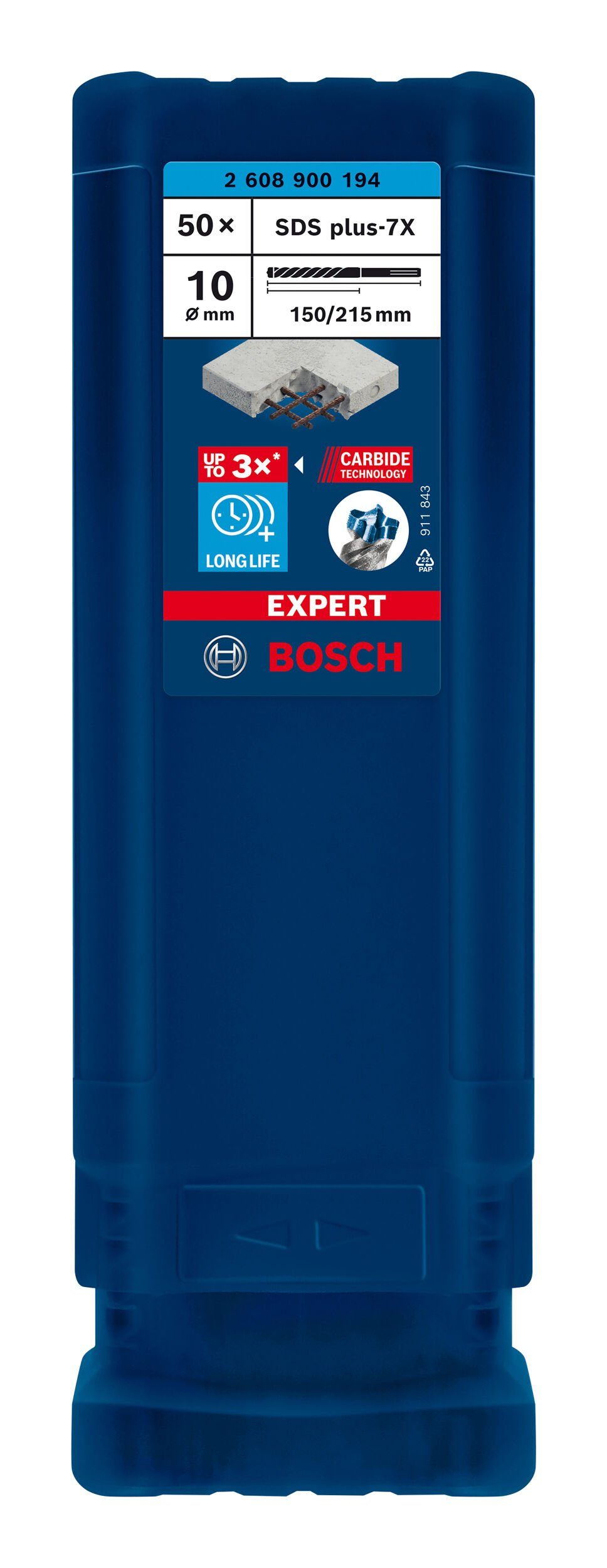 BOSCH Universalbohrer Expert SDS plus-7X, x 50er-Pack x 215 - (50 Hammerbohrer 150 Stück), 10 mm 